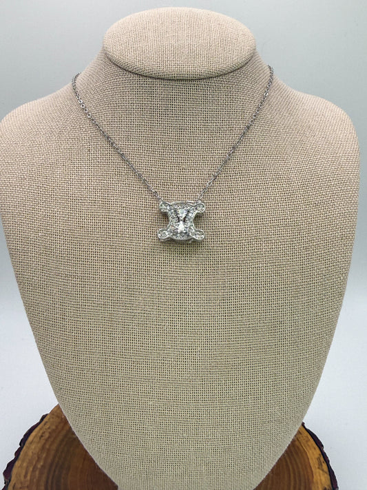 Silver Sparkly Celine Designer Logo Stainless Steel Necklace