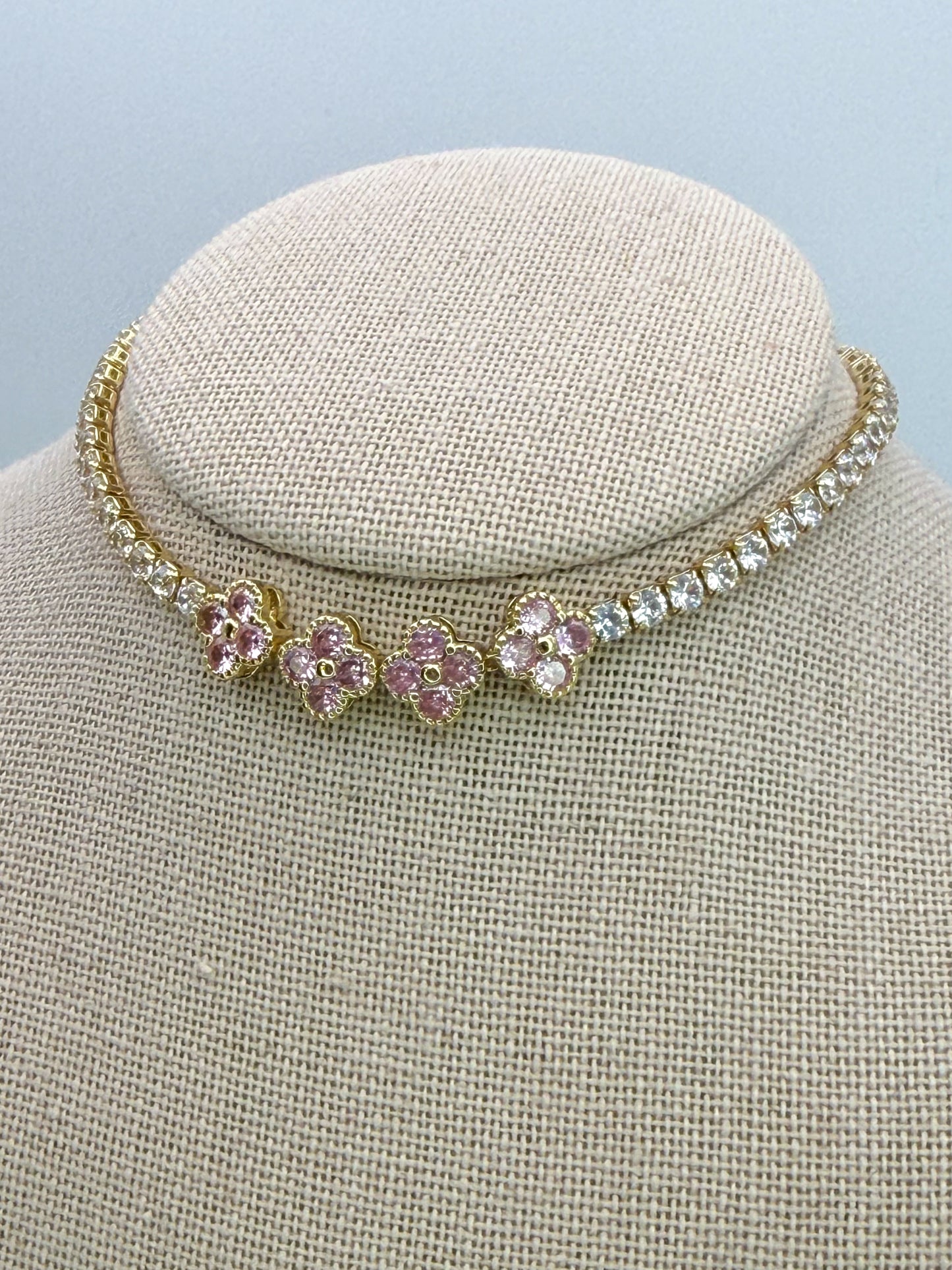 Bling Bling Pink Clover Zircon Covered Link Bracelet
