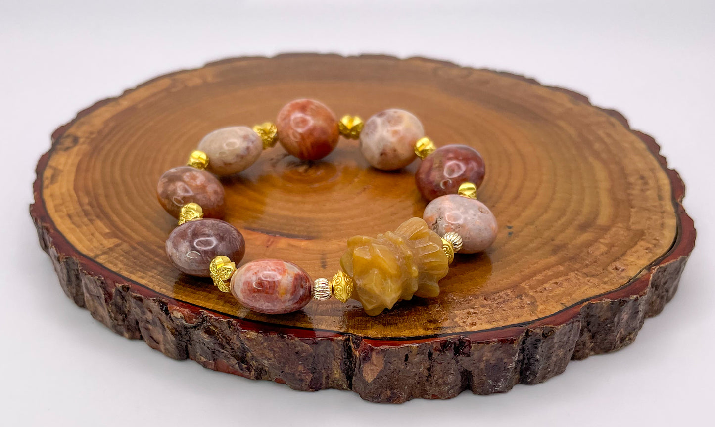 Natural Coral Jade Bingdi Lotus Crystal Bracelet