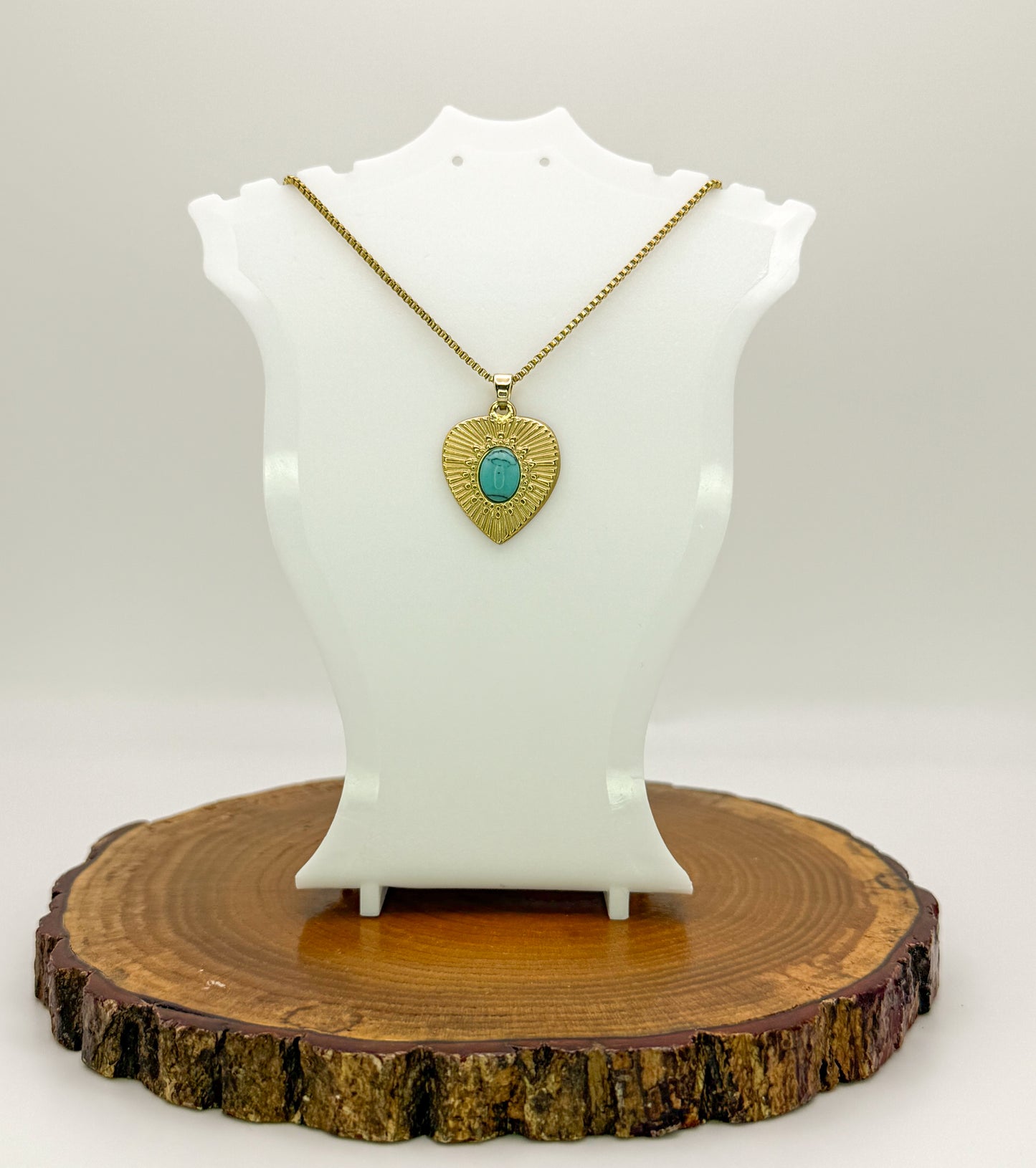 Heart of Gold Necklace- Natural Gemstones, Gold Stainless Steel Pendant Necklace