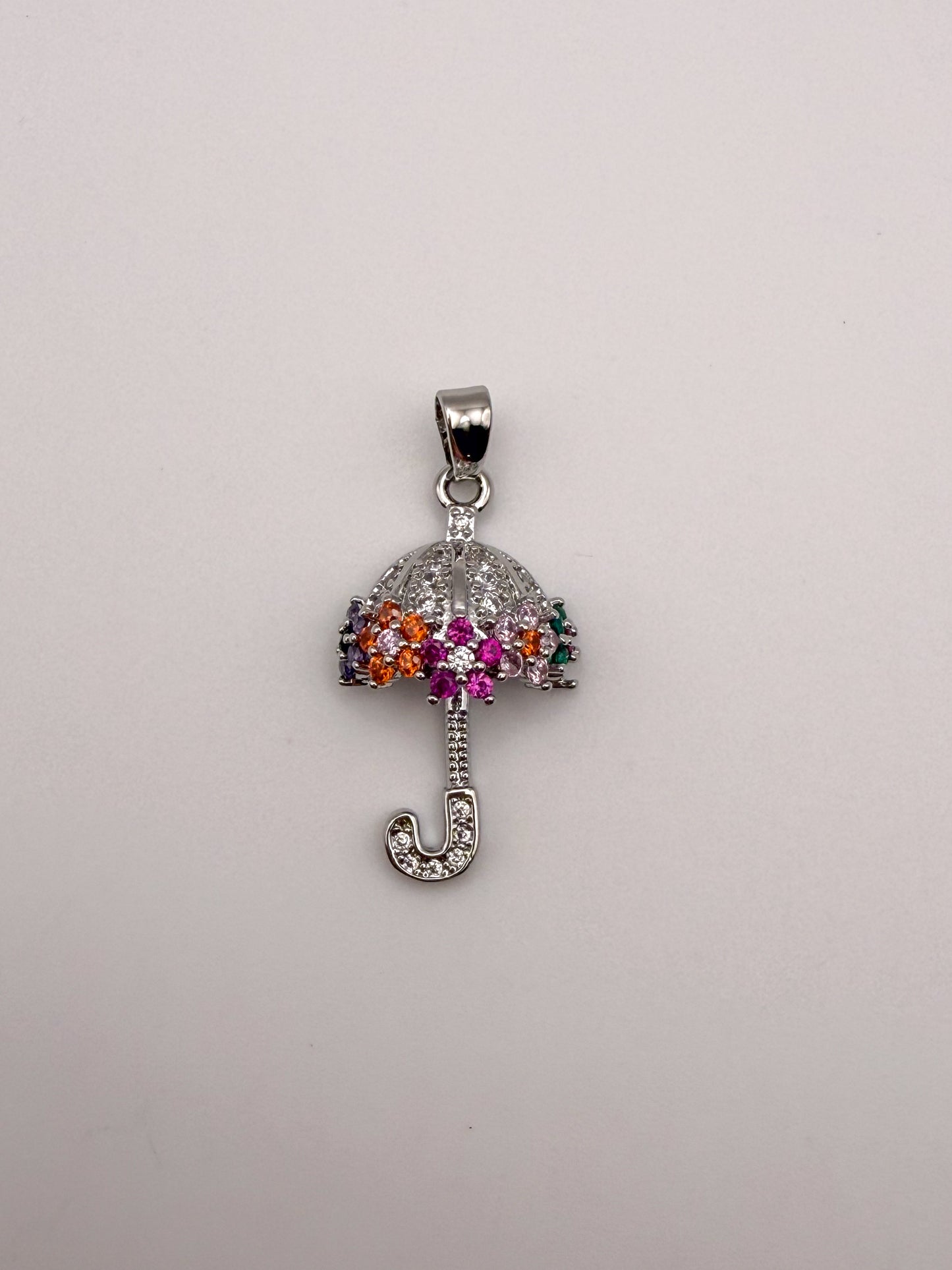 Colorful Zircon Gold & Silver Umbrella Charm Pendant