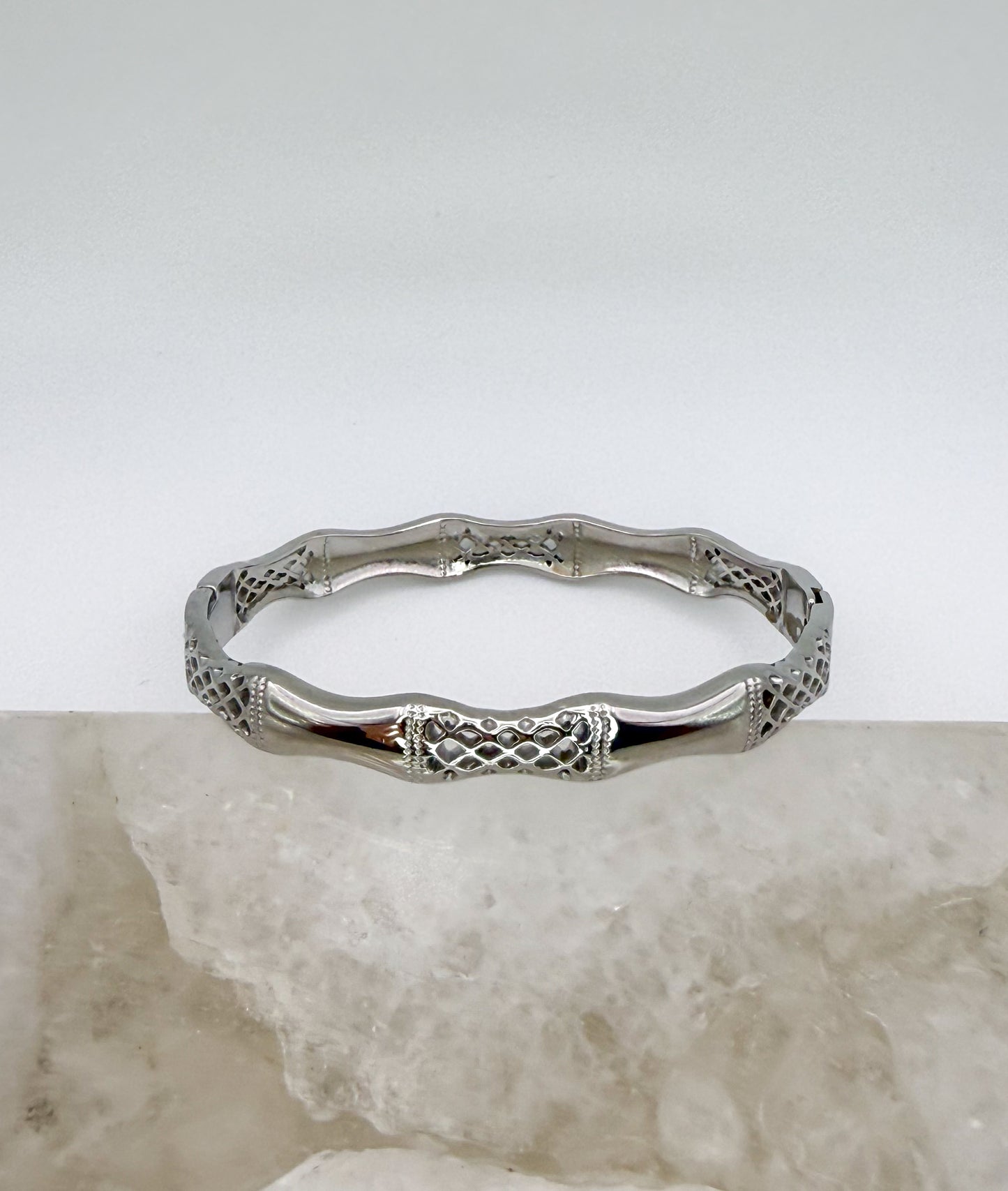 Silver Stainless Steel Delicate Bamboo Bangle Bracelet