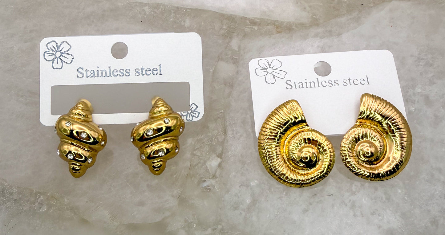 Gold Stainless Steel Shiny Conch Shell Stud Earrings