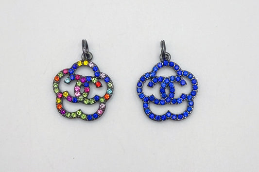 Sparkling Rhinestone Covered Black CC Designer Metal DIY Pendant Charms