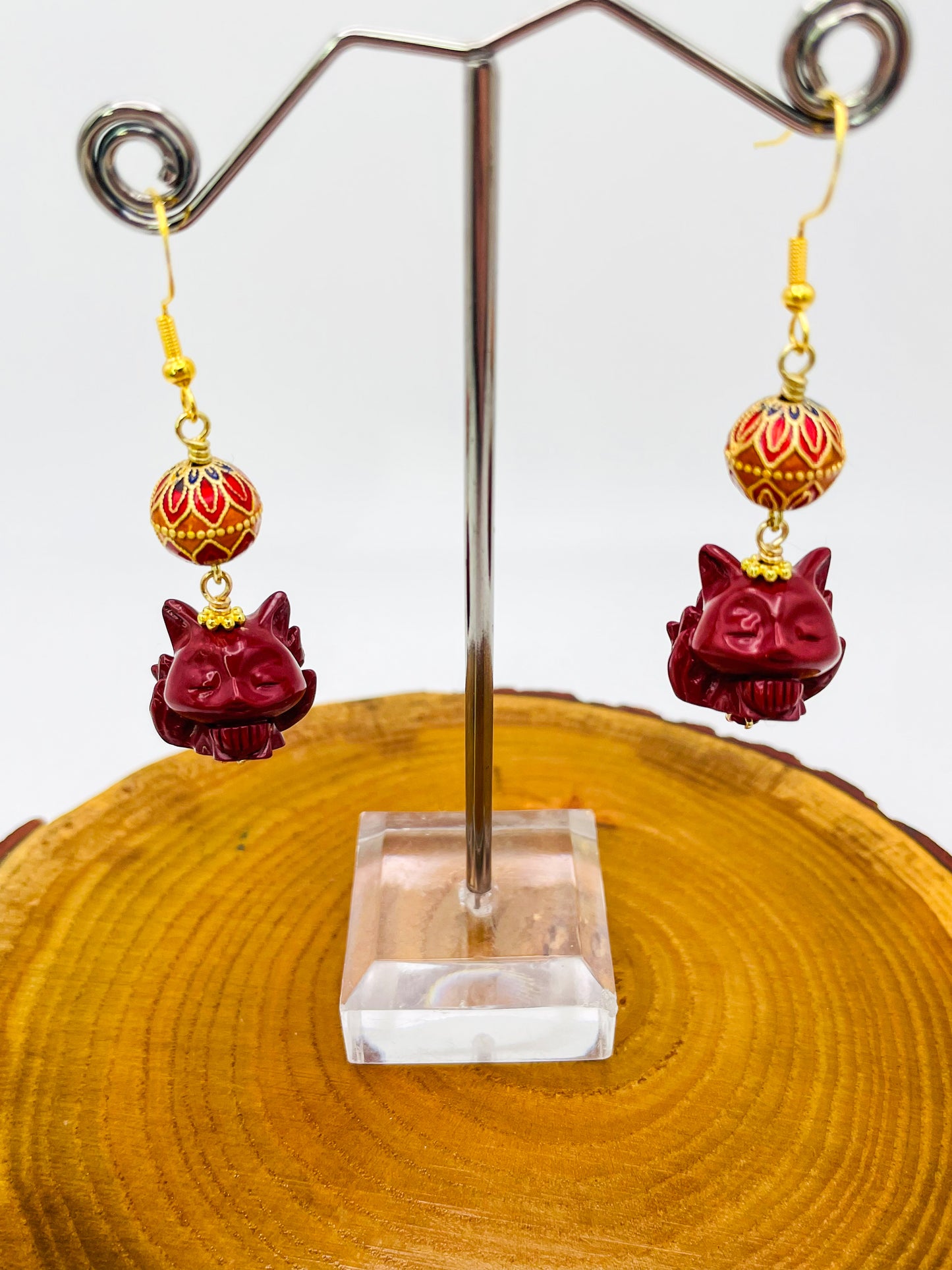 Cinnabar Nine Tail Fox Earrings