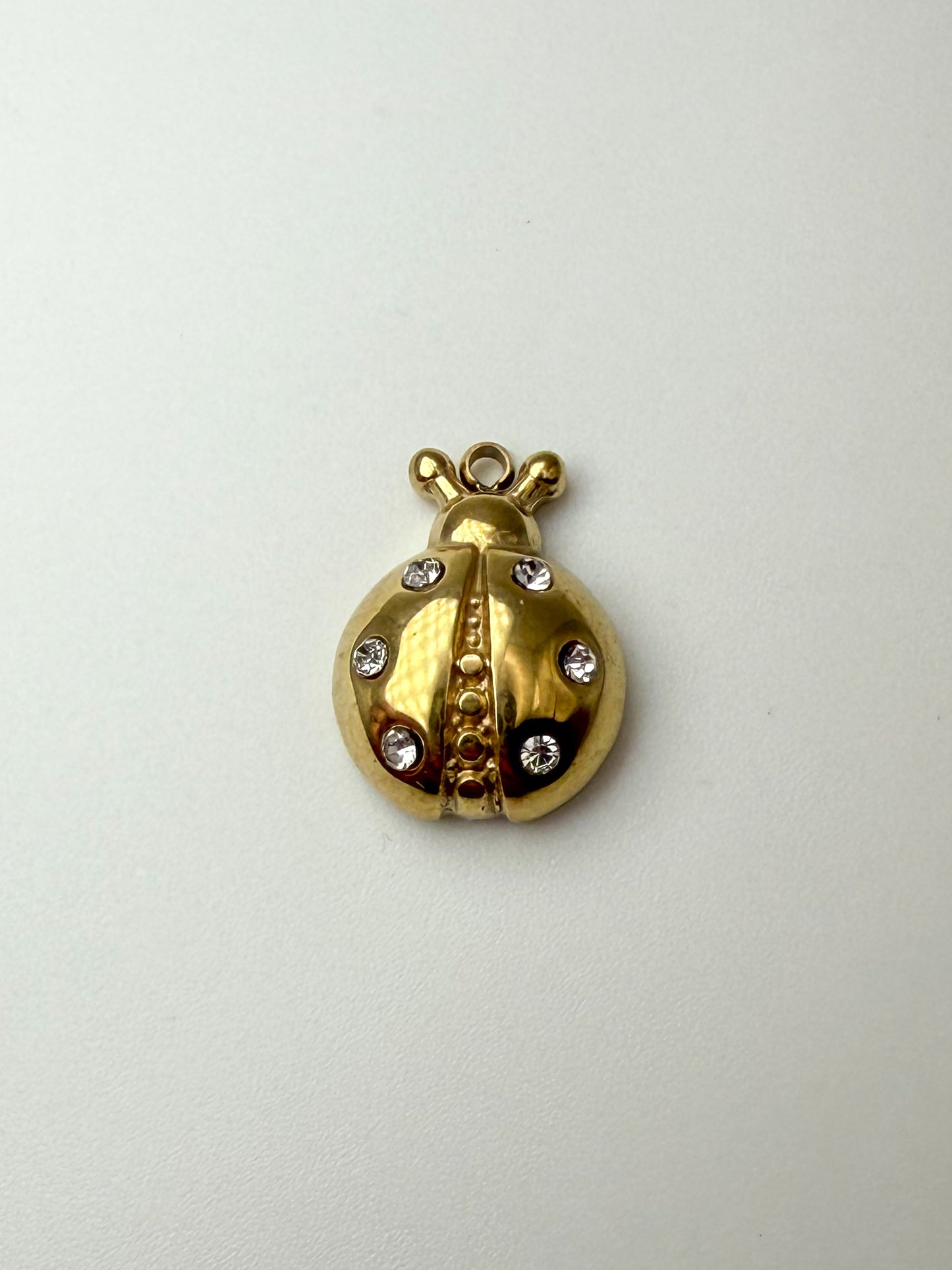 Stainless Steel Gold Ladybug with Zircon Charm