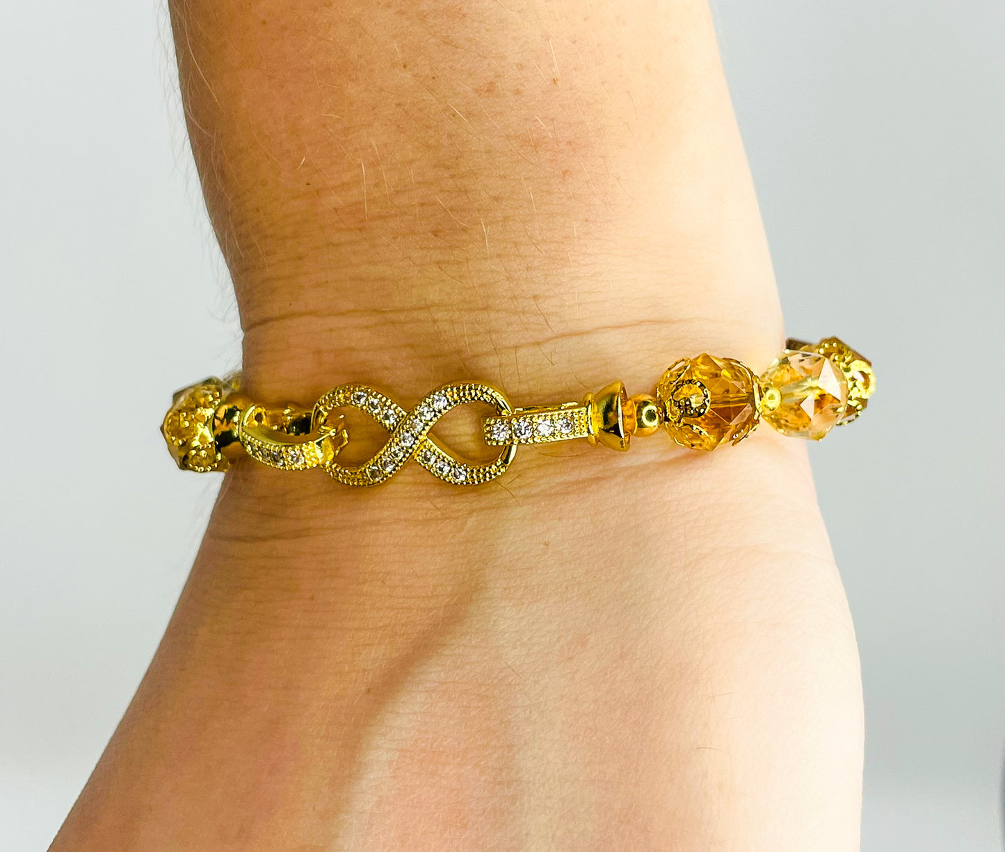 High Quality Natural Faceted Citrine Infinity Bracelet