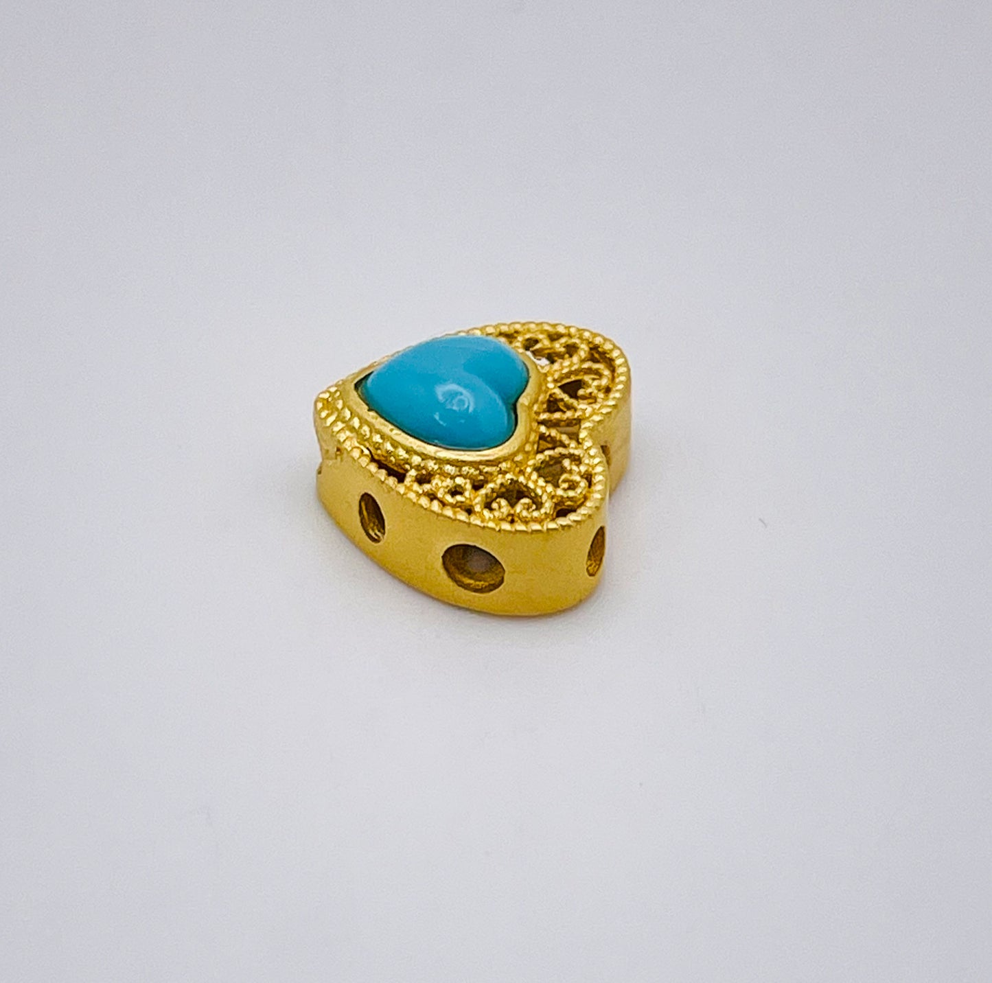 Gold Heart Charm Bead with Turquoise Synthetic Gem