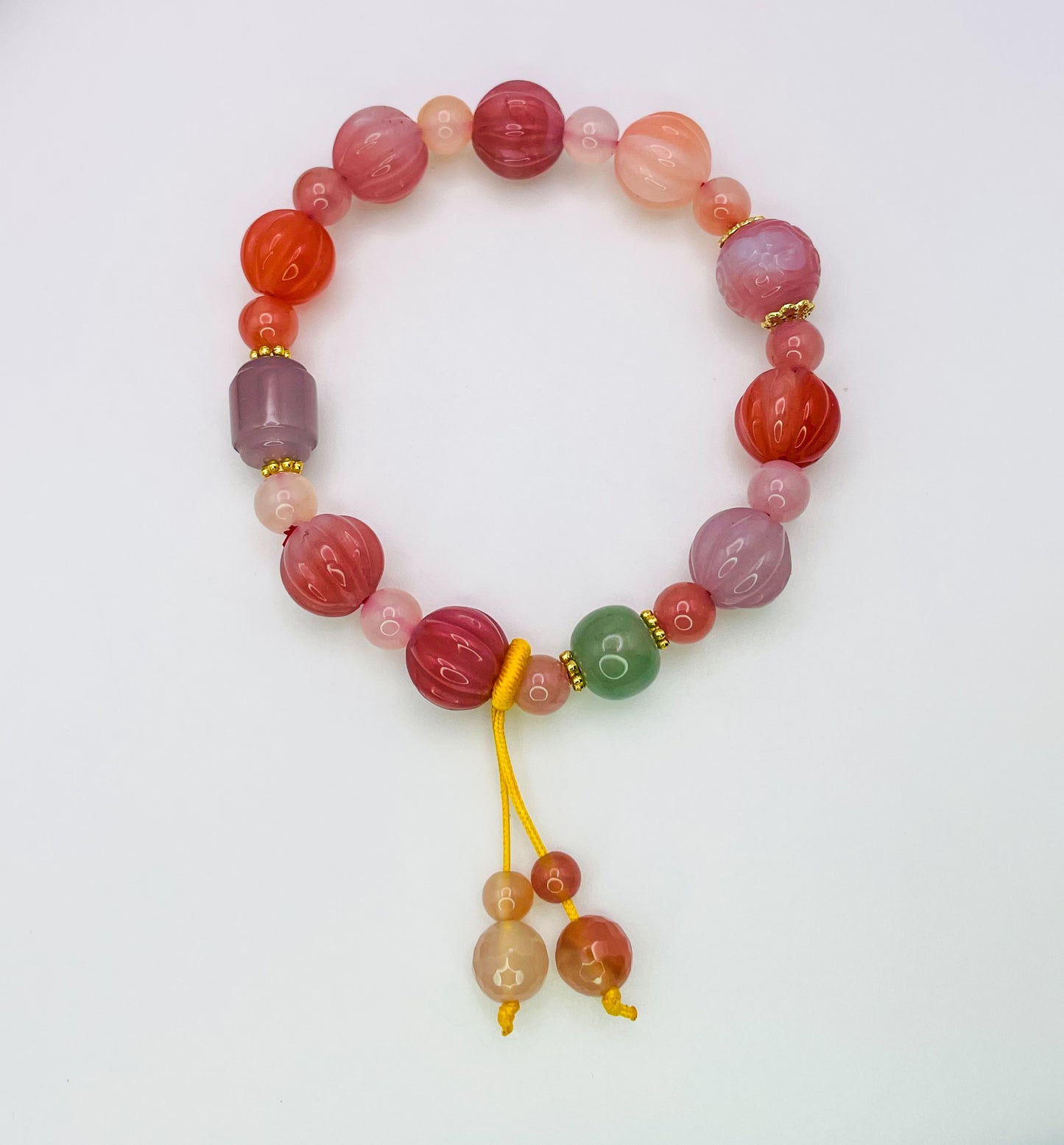 Natural Yanyuan Agate Pumpkin Mixture Adjustable Stretch Bracelet