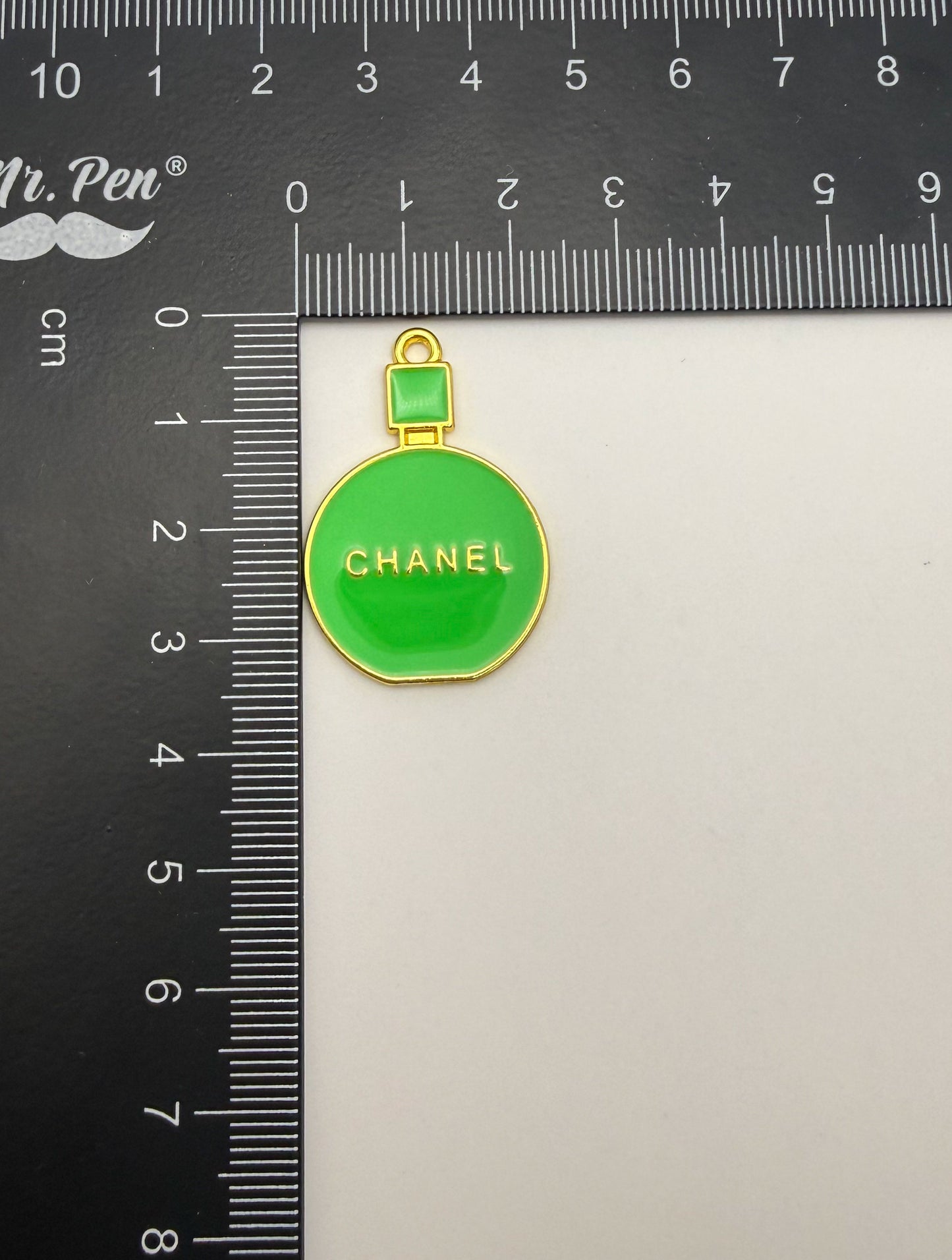 Chanel Perfume Bottle Silver & Gold Enamel Charm Pendants