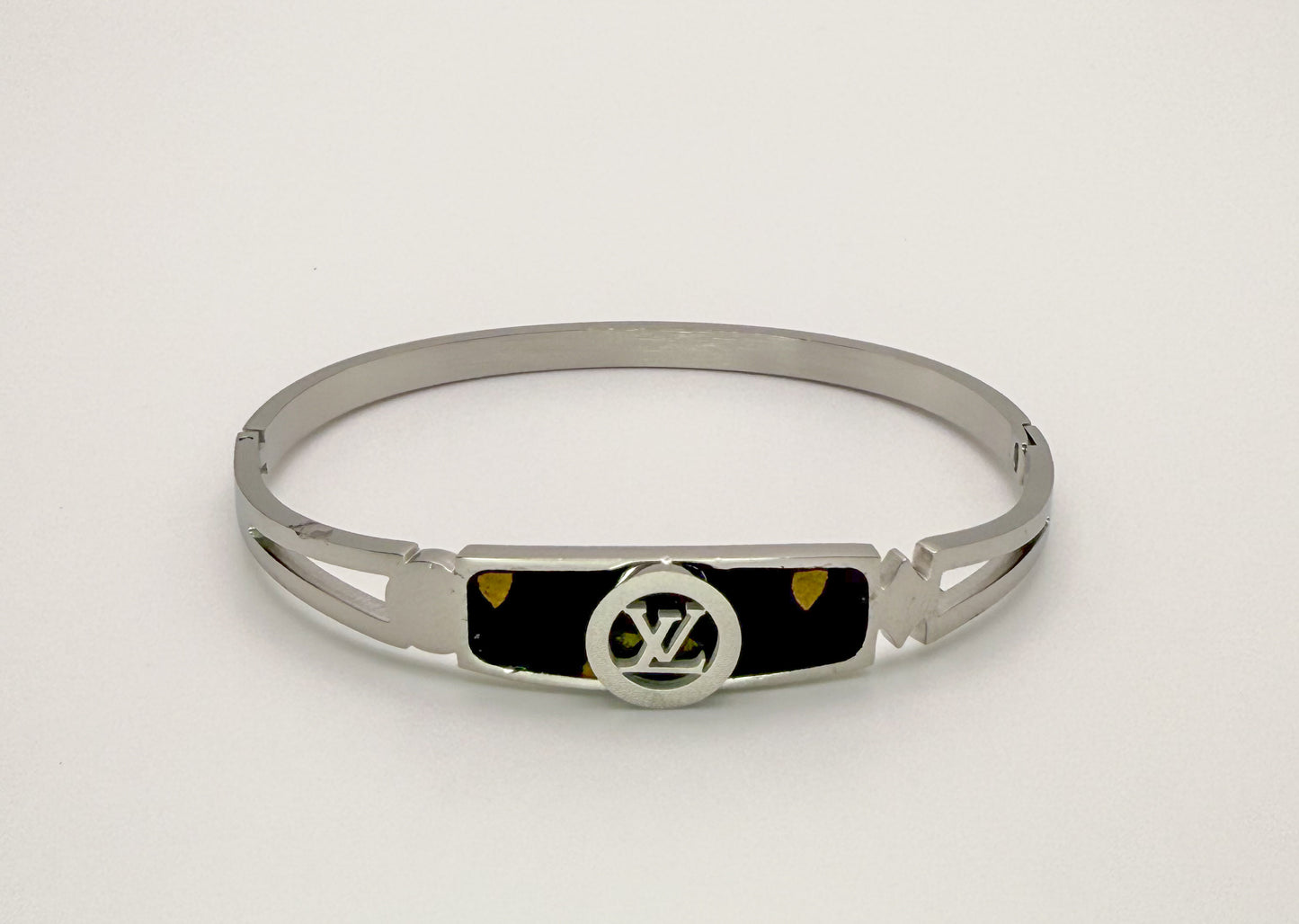 LV Gold or Silver Stainless Steel Bangle with Brand Leather