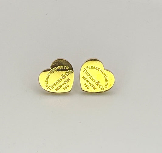Gold Stainless Steel T&Co. Heart Stud Earrings