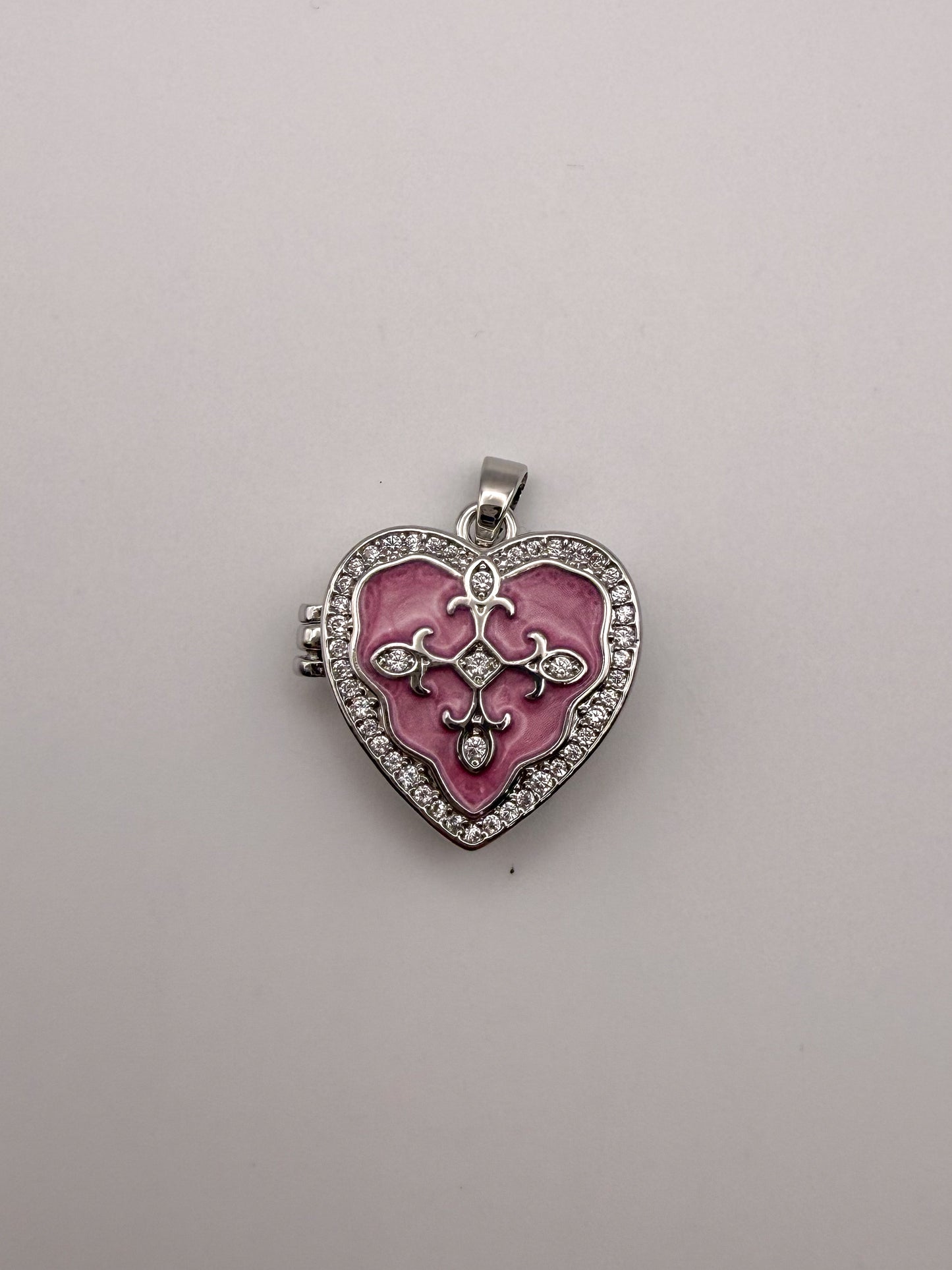 Silver Heart Enameled Emblem Locket Charm Pendant