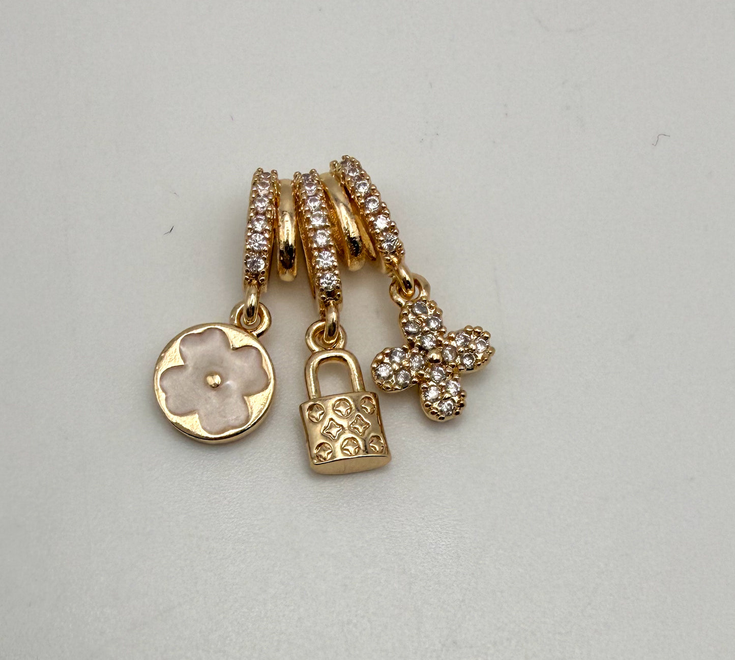 LV Inspired Gold & Silver Dangling Spacer Bead Charm Pendant
