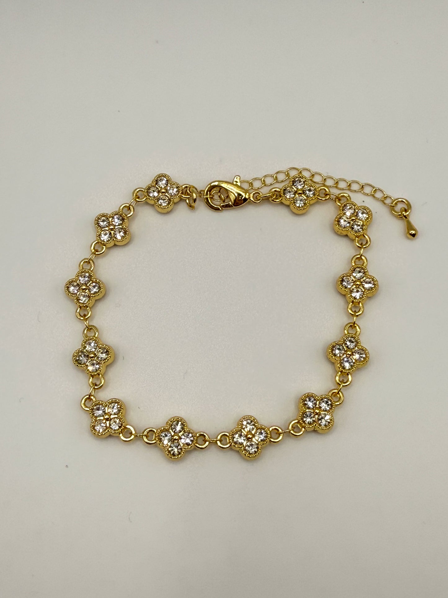 Gold Double Sided Black & Clear Clover Zircon Bracelet