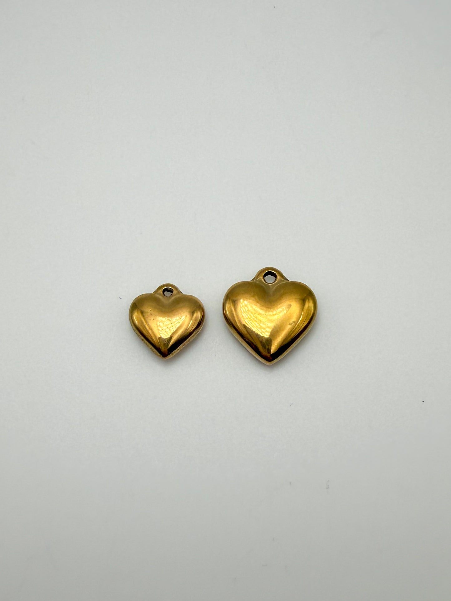 Stainless Steel Gold Solid 3D Heart Charms Small & Large