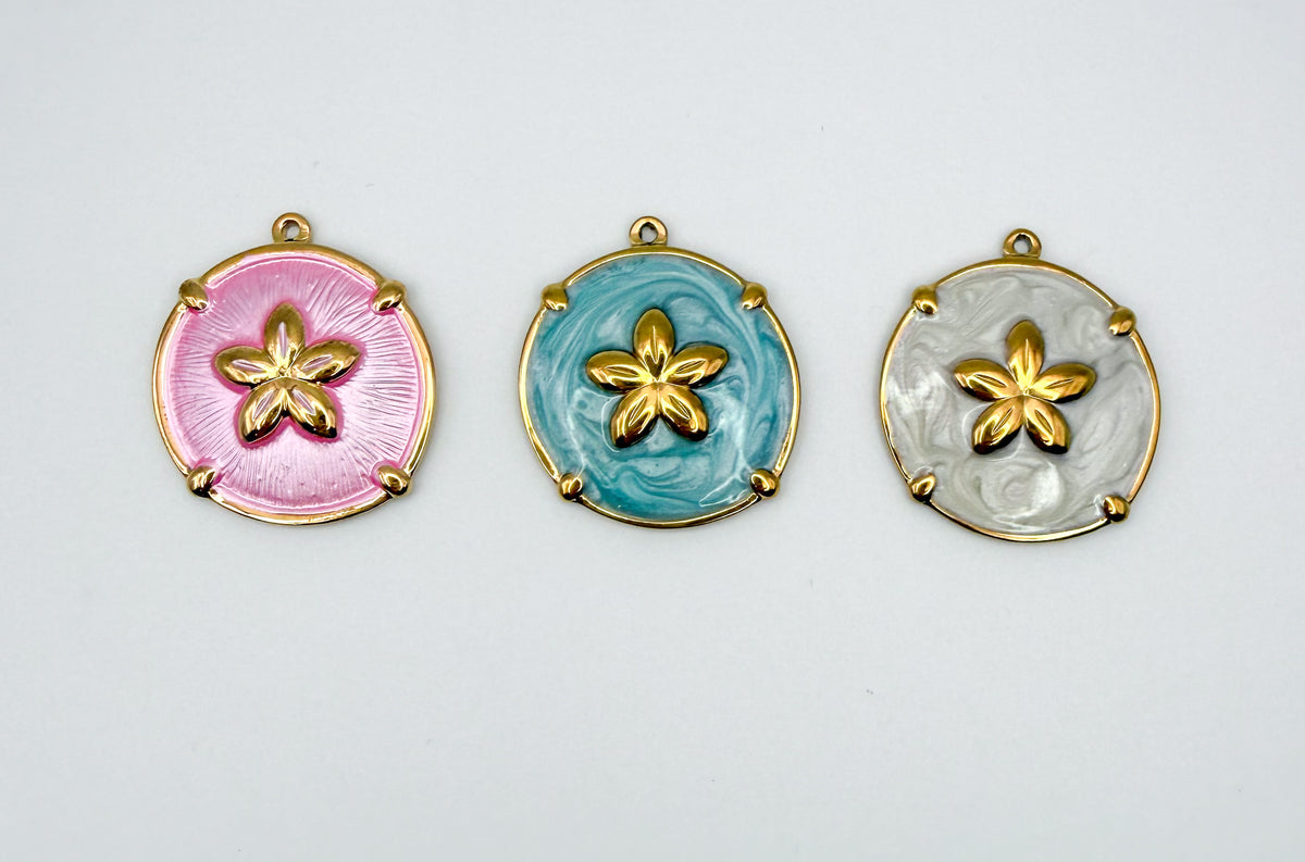 Gold Stainless Steel Colorful Enamel Sand Dollar Charm Pendant DIY