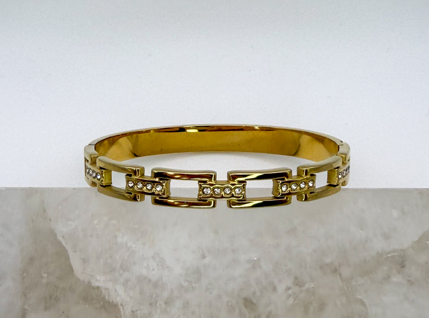 Gold Stainless Steel Bling Box Chain Link Bangle Bracelet