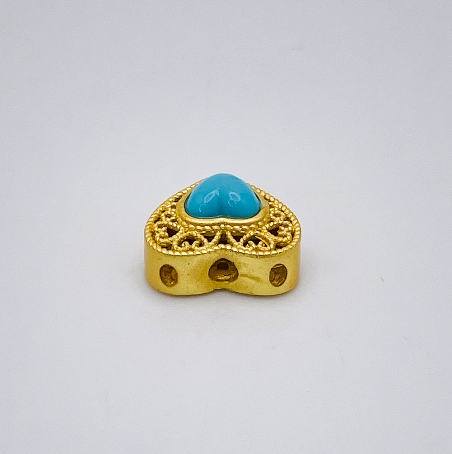 Gold Heart Charm Bead with Turquoise Synthetic Gem