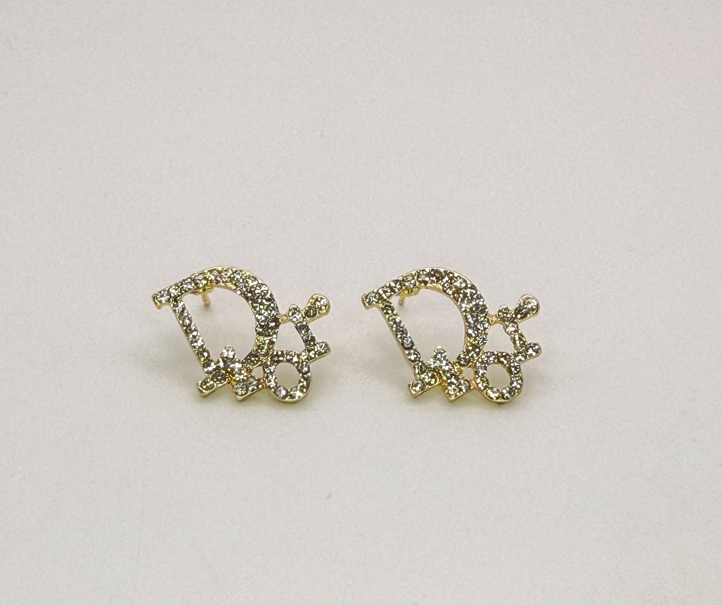 Gold Dior Designer Stud Earrings