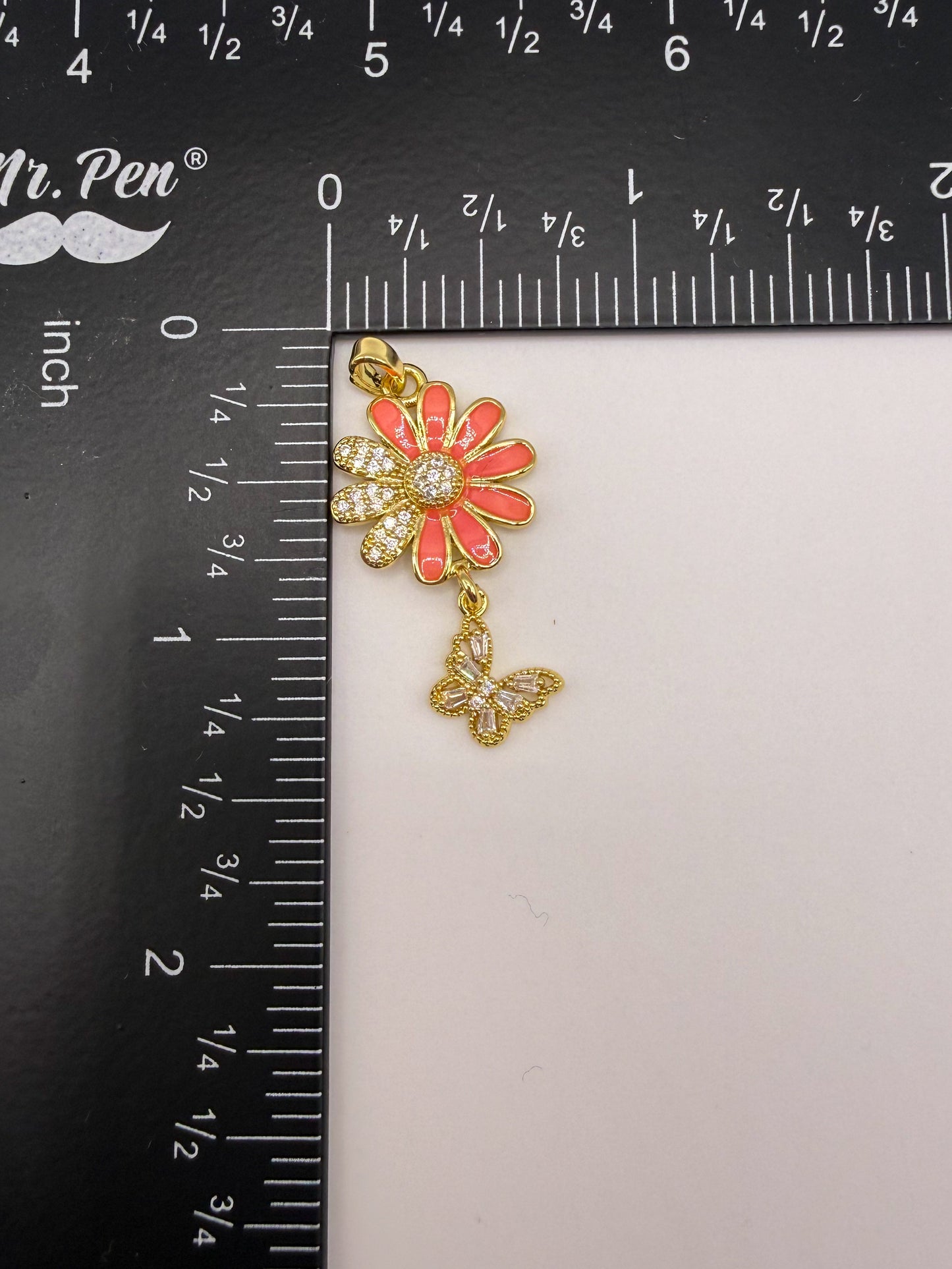 Gold Flower & Dangling Butterfly Charm Pendant