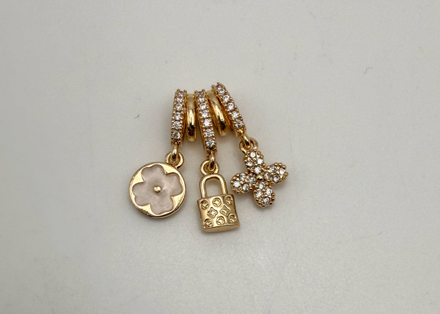 LV Inspired Gold & Silver Dangling Spacer Bead Charm Pendant