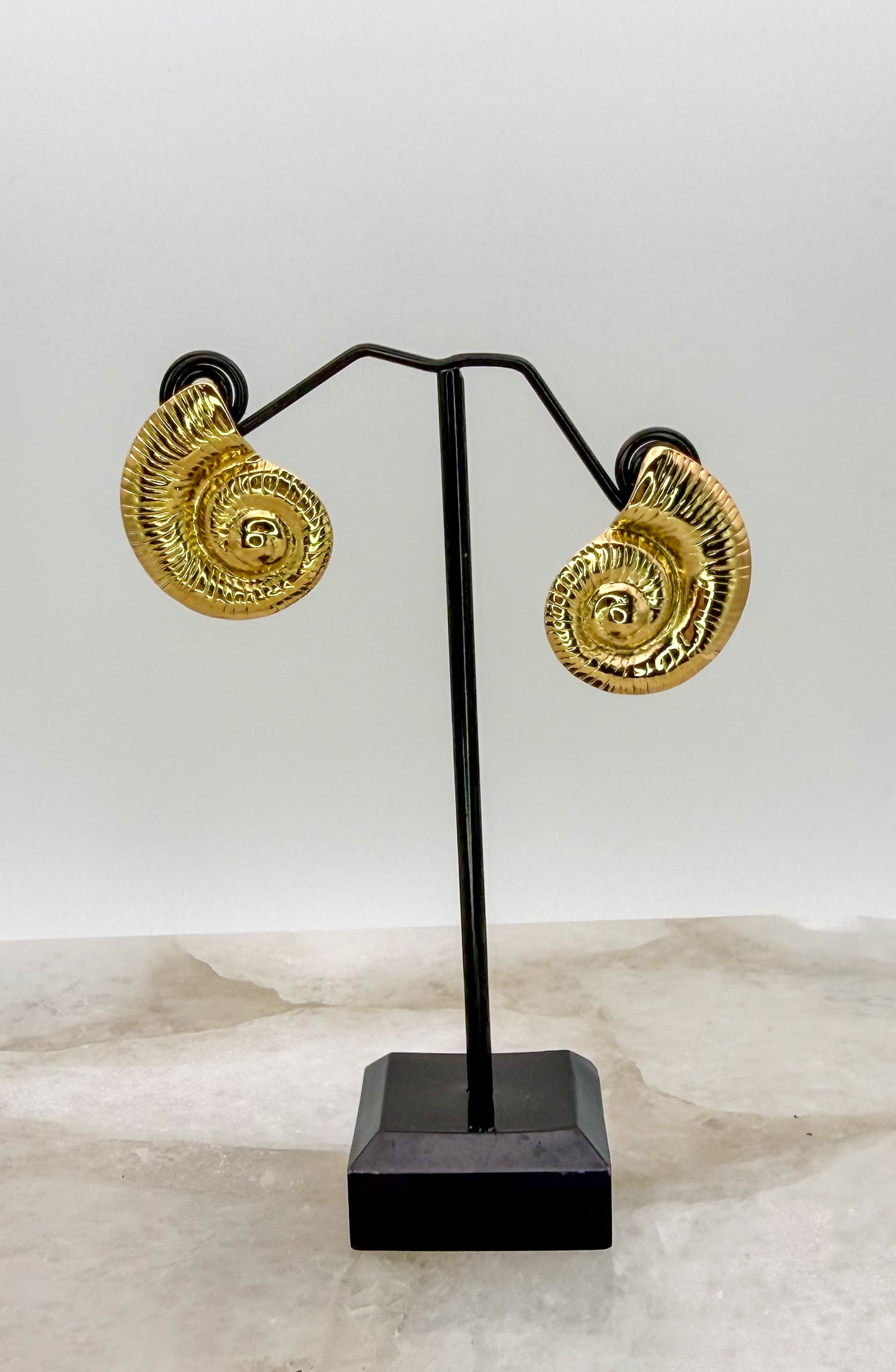 Gold Stainless Steel Shiny Conch Shell Stud Earrings