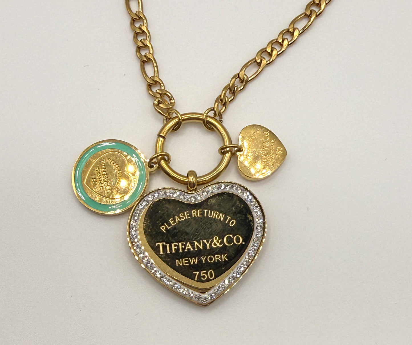 Gold T&Co Trio Charm Stainless Steel Pendant Necklace