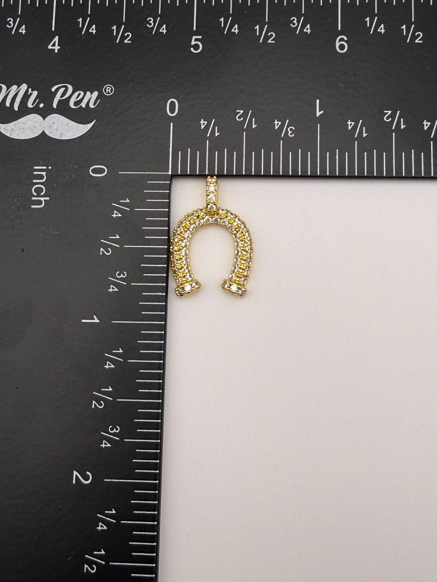 Gold Lucky Horseshoe Zircon Covered Charm Pendant