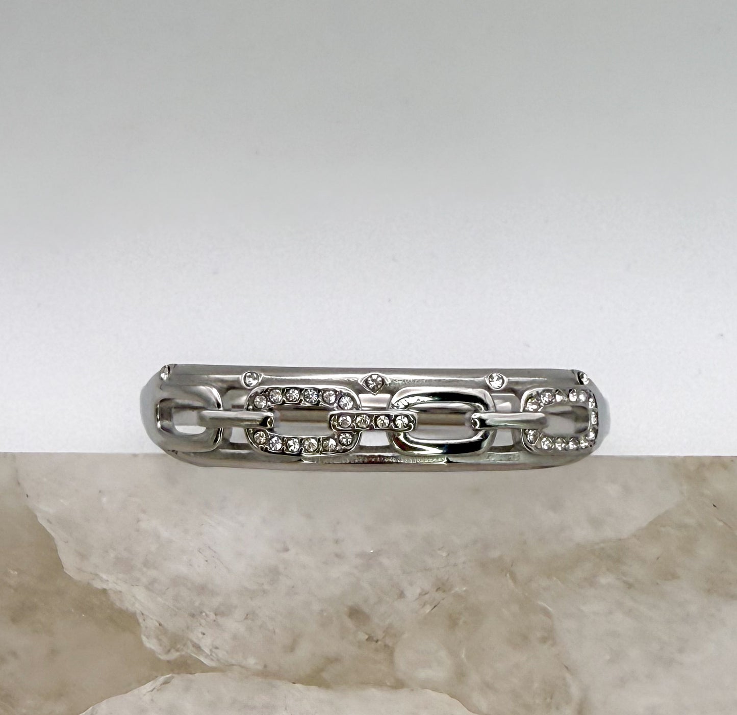 Silver Stainless Steel Bling Oval Chain Link Bangle Bracelet