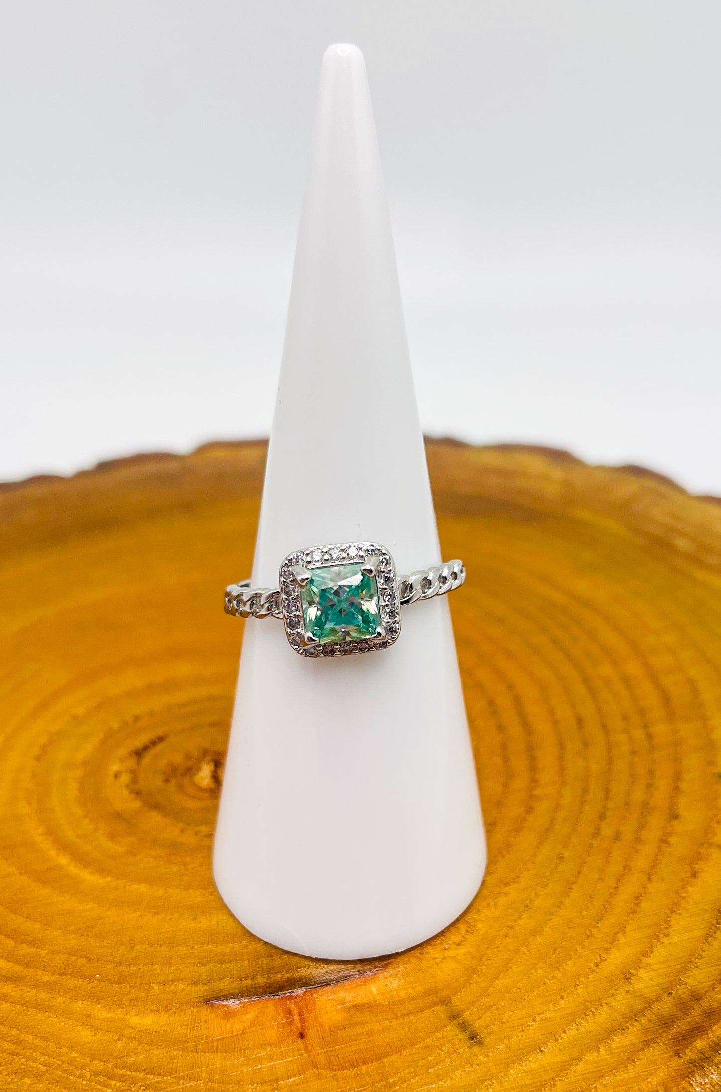 Sterling Silver Green Emerald Boxy Adjustable Ring