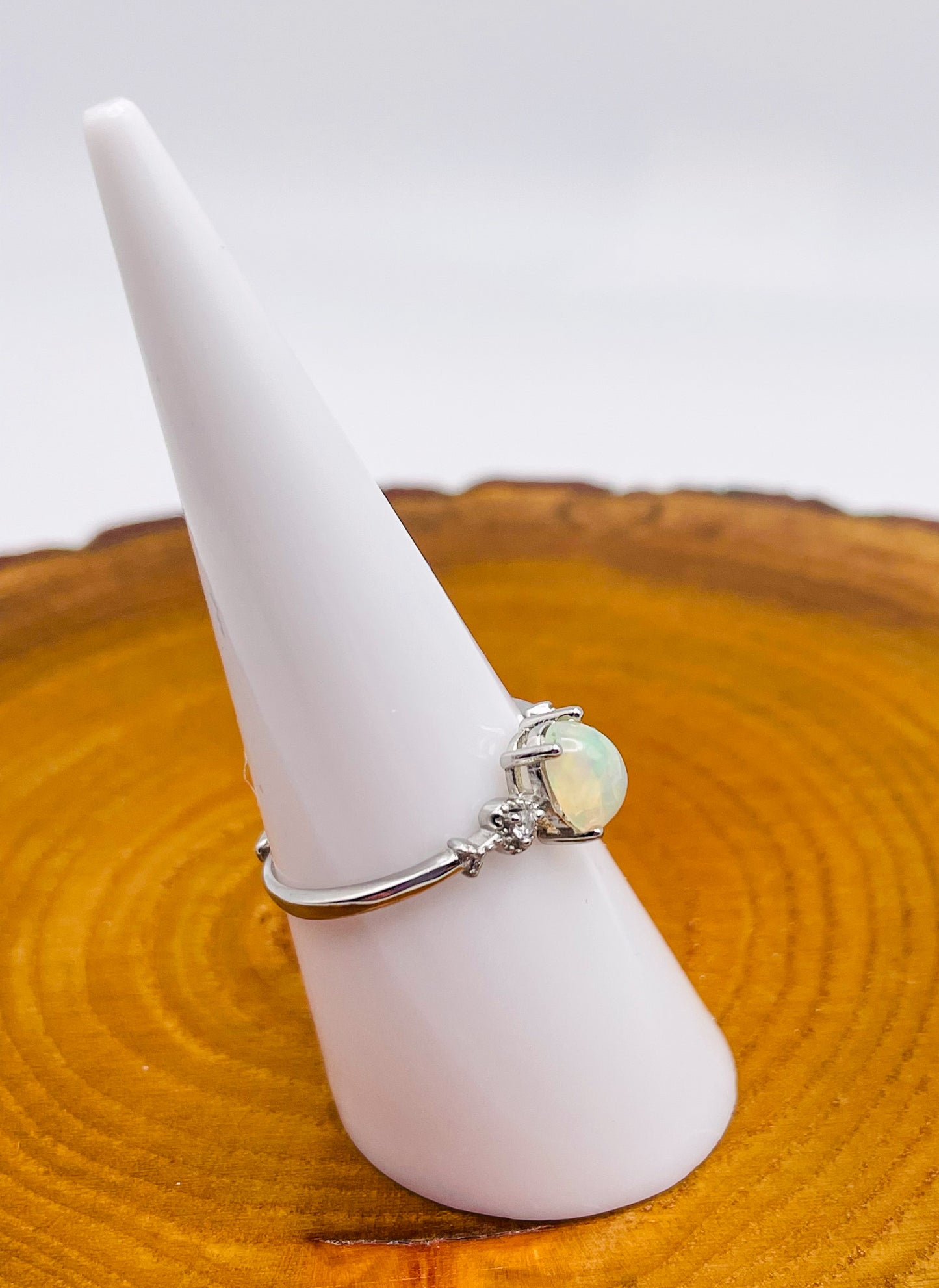 Sterling Silver White Opal Elegance Adjustable Ring