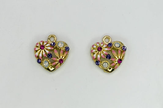 High Quality Gold Flower n Rhinestone Heart DIY Charm