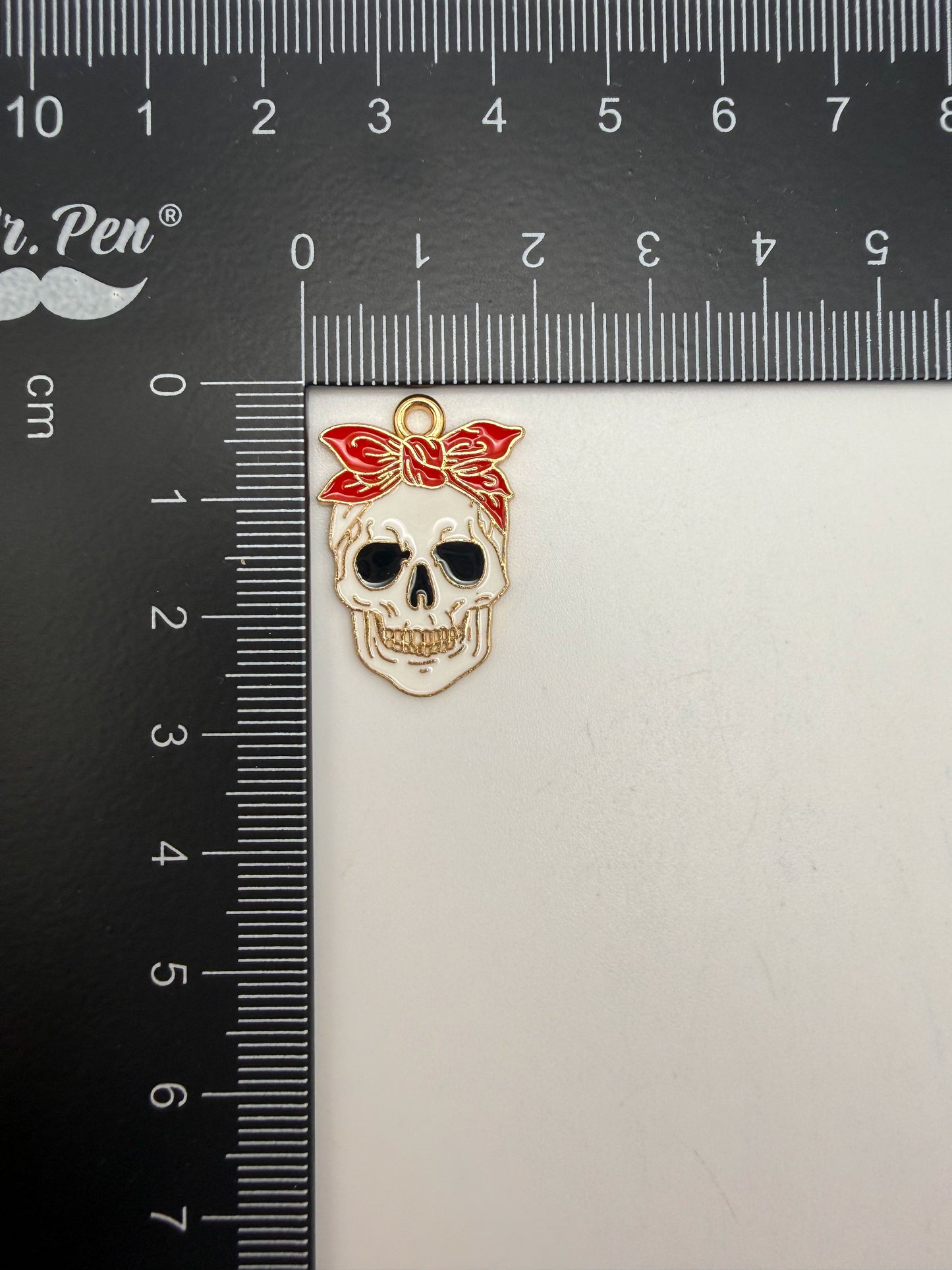 Gold Skull Head with Hair Bow Metal Charm