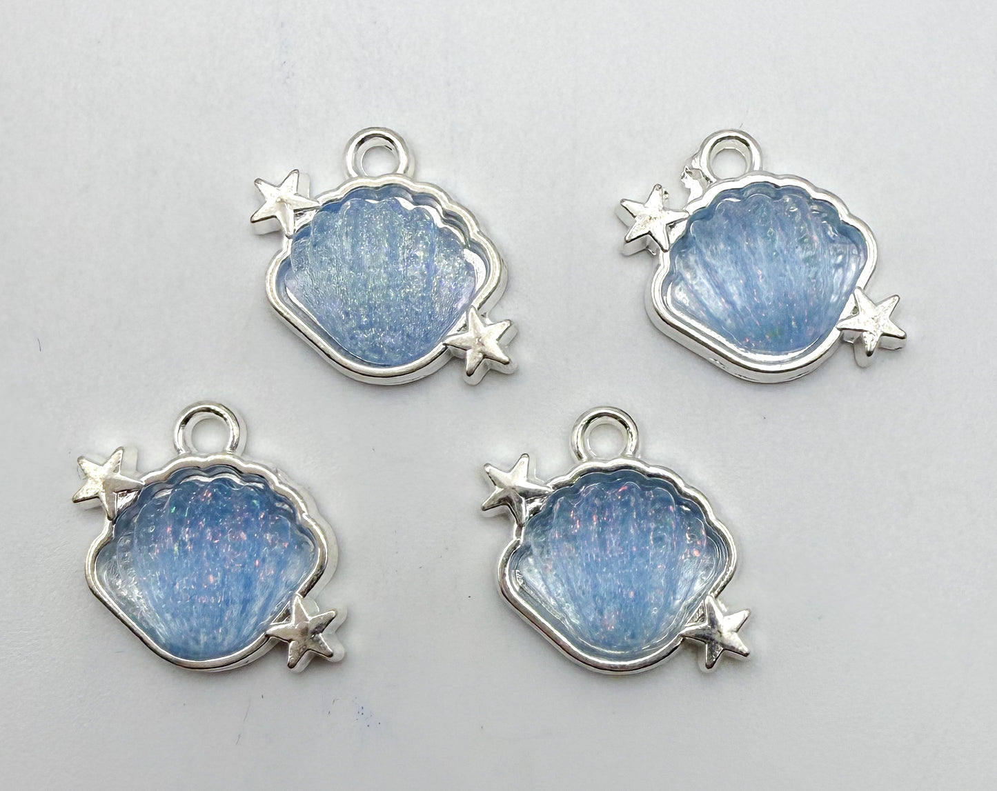 Silver Glittery Resin Filled Shell Metal DIY Charms