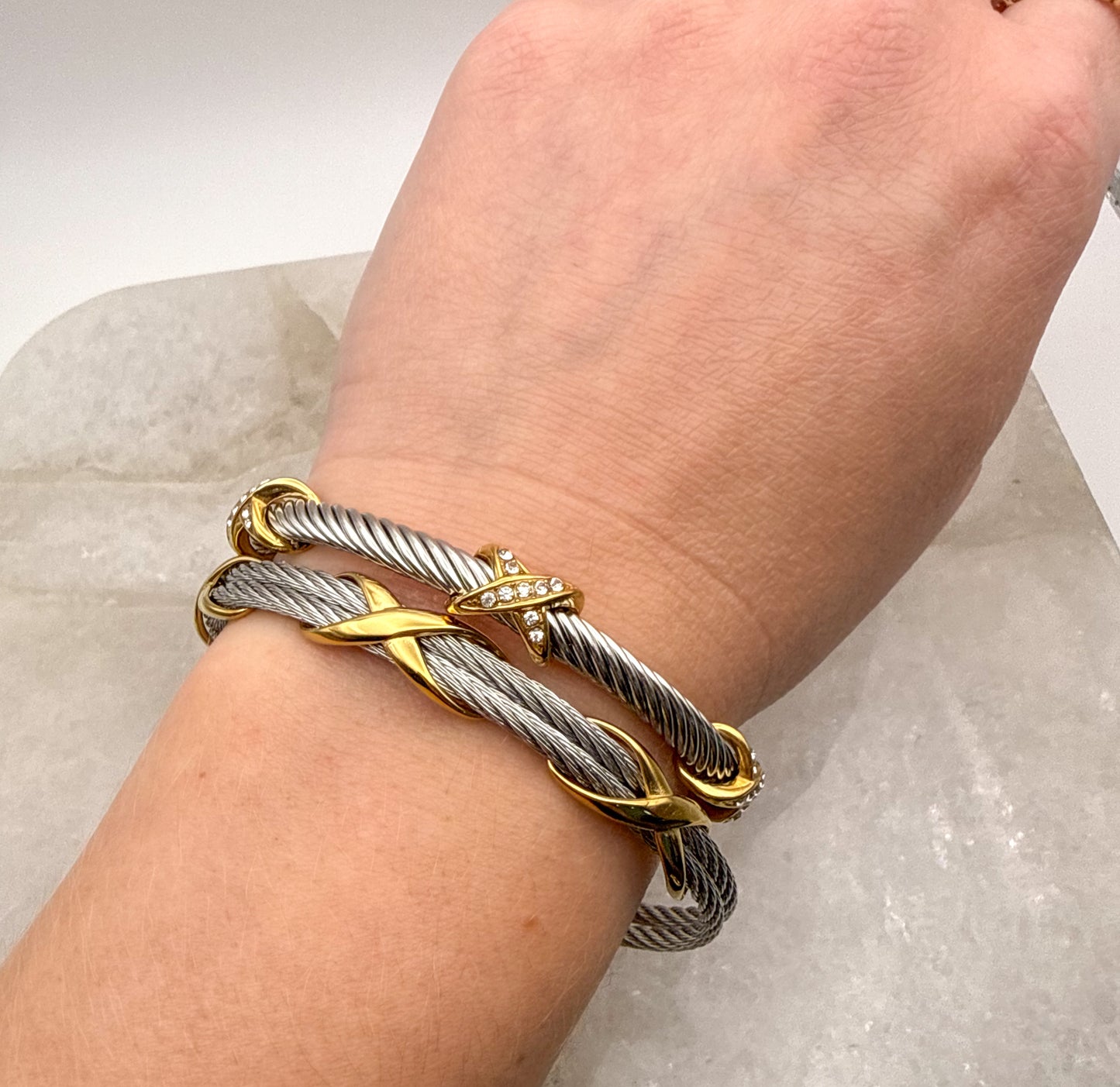 Stainless Steel Mixed Metals Bangle Cuff Bracelet