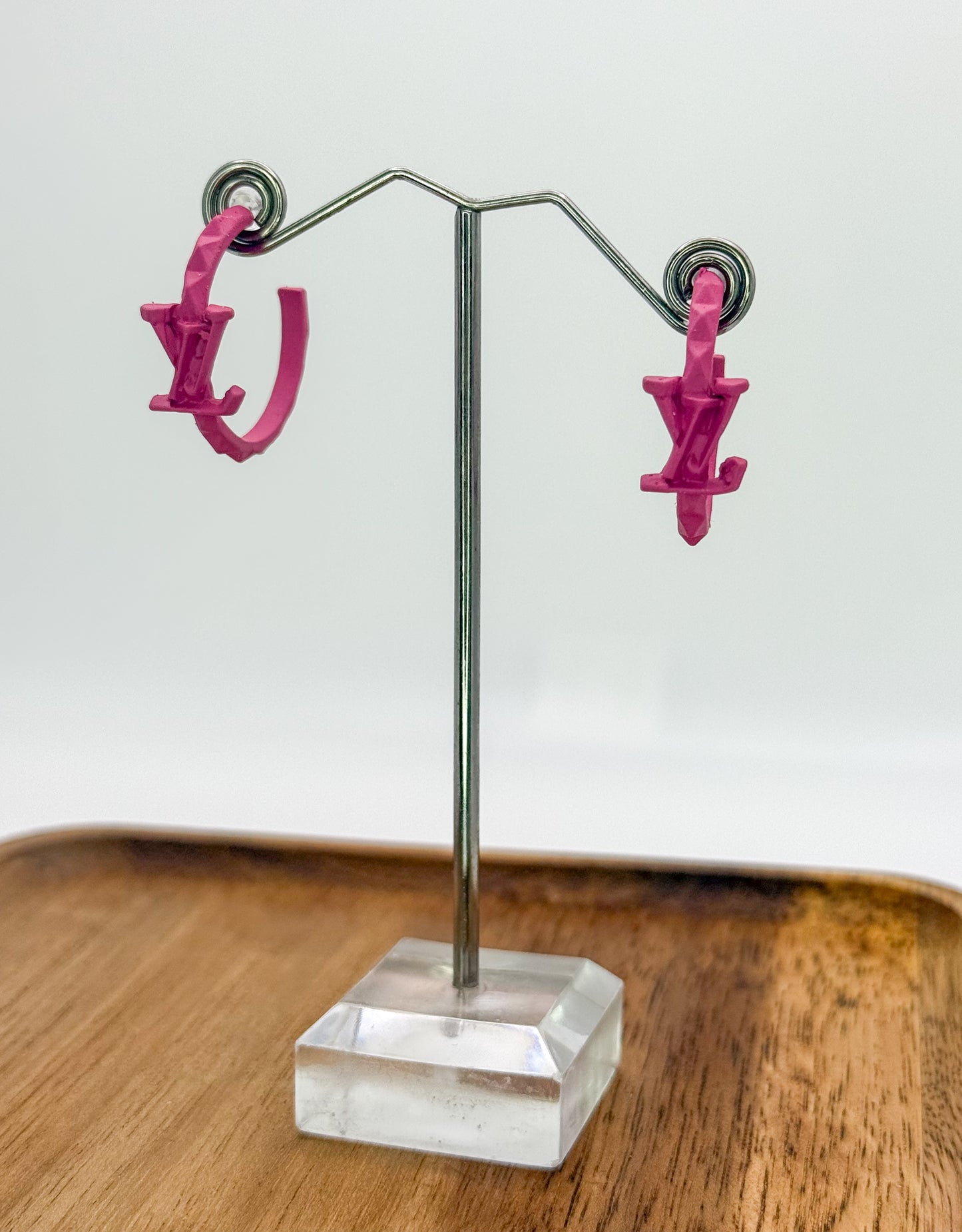 Bright Colored LV Designer Medium Hoop Earrings-Stud Closure