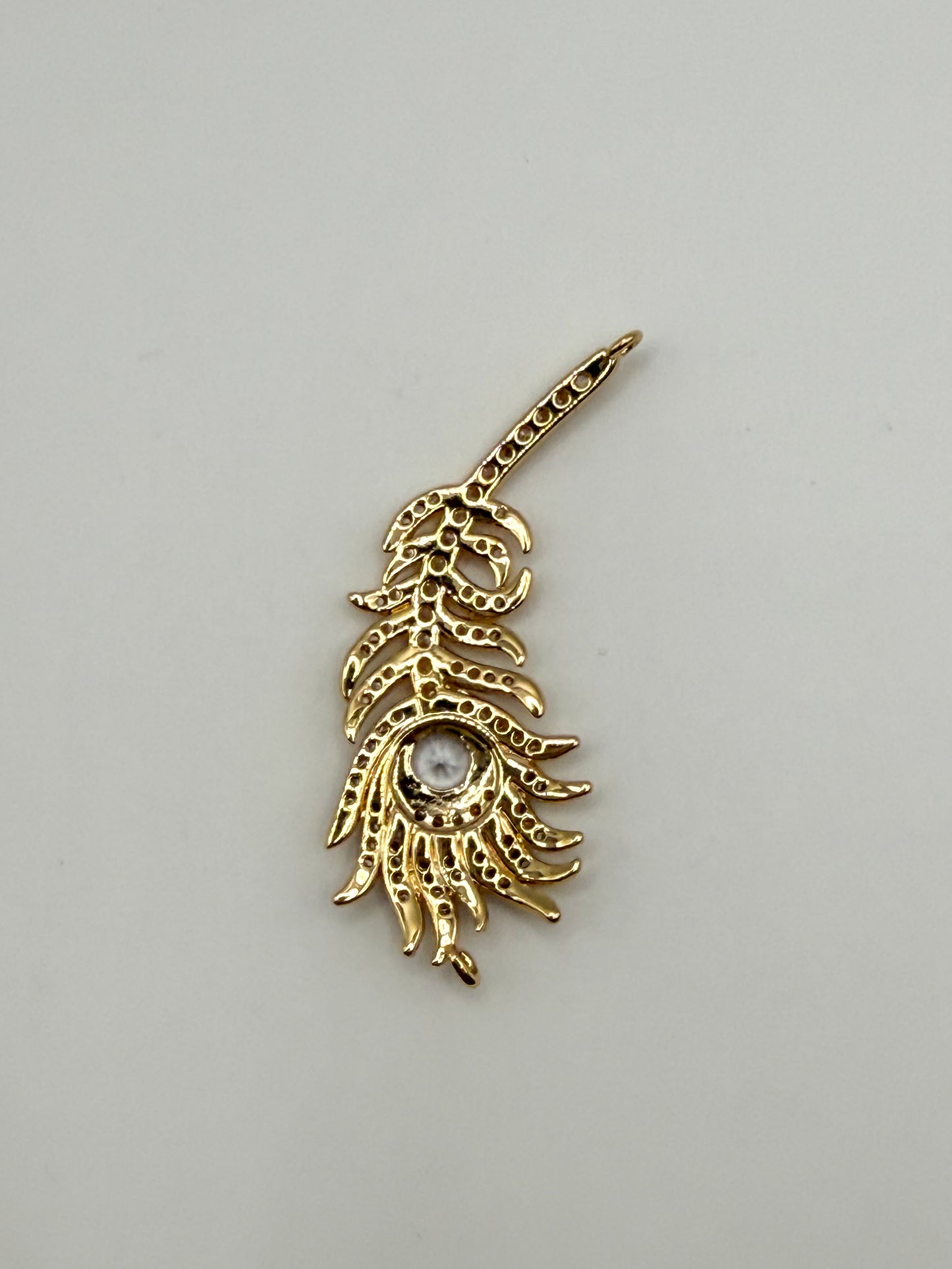 Big Gold Sparkling Peacock Feather Charm Pendant