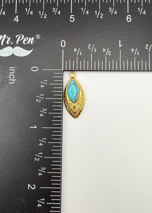 Gold Stainless Steel Turquoise Gem Teardrop Charm Pendant