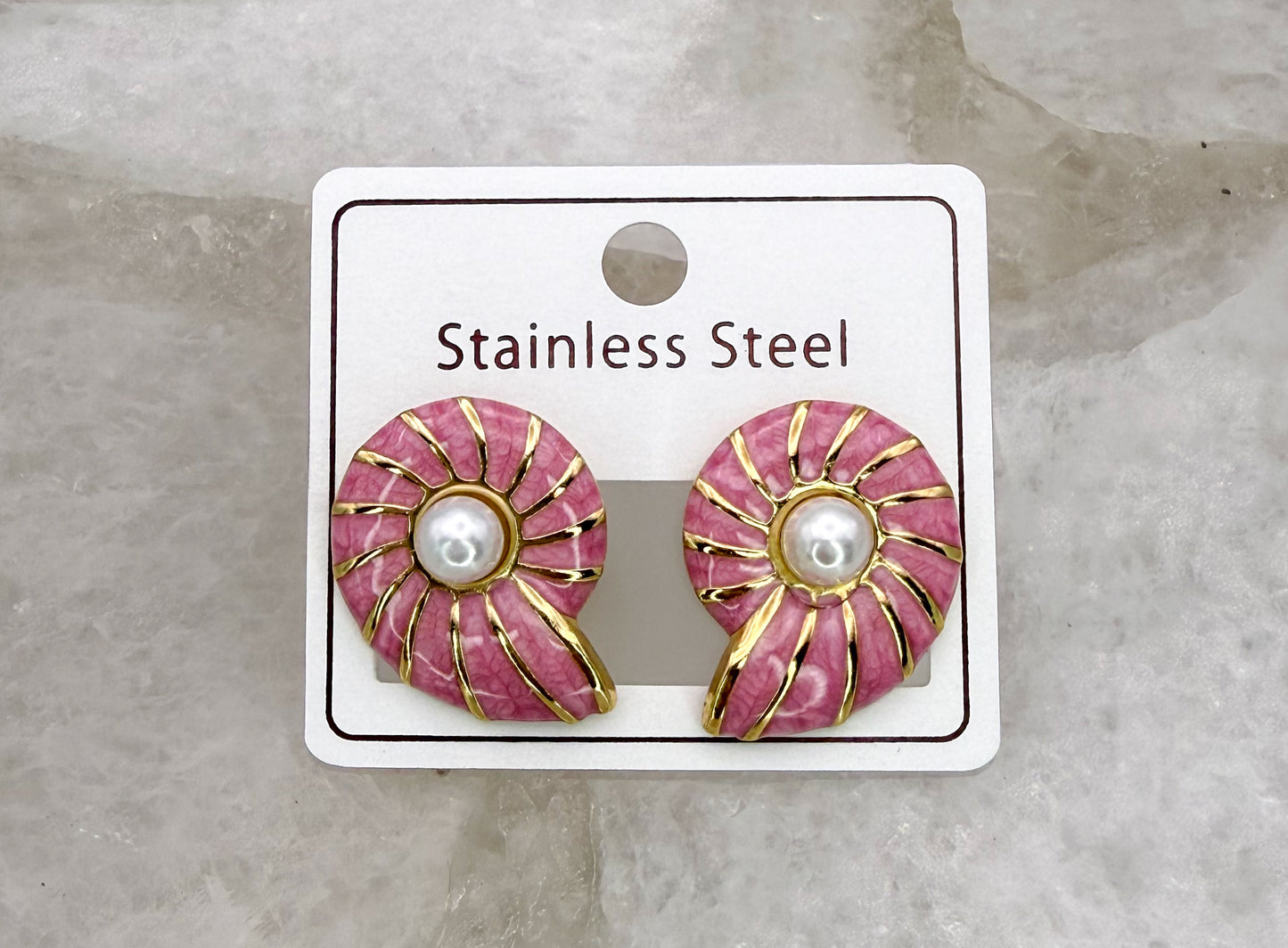 Enameled Colorful Snail Shell Gold Stainless Steel Statement Stud Earrings