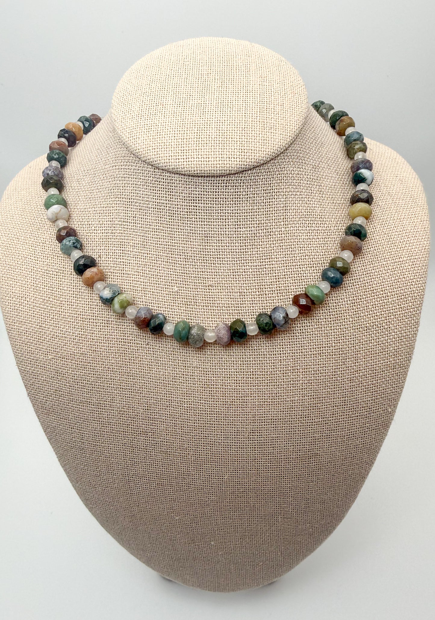 Natural Indian Agate Crystal Gemstone Faceted Donut Style Beaded Necklace