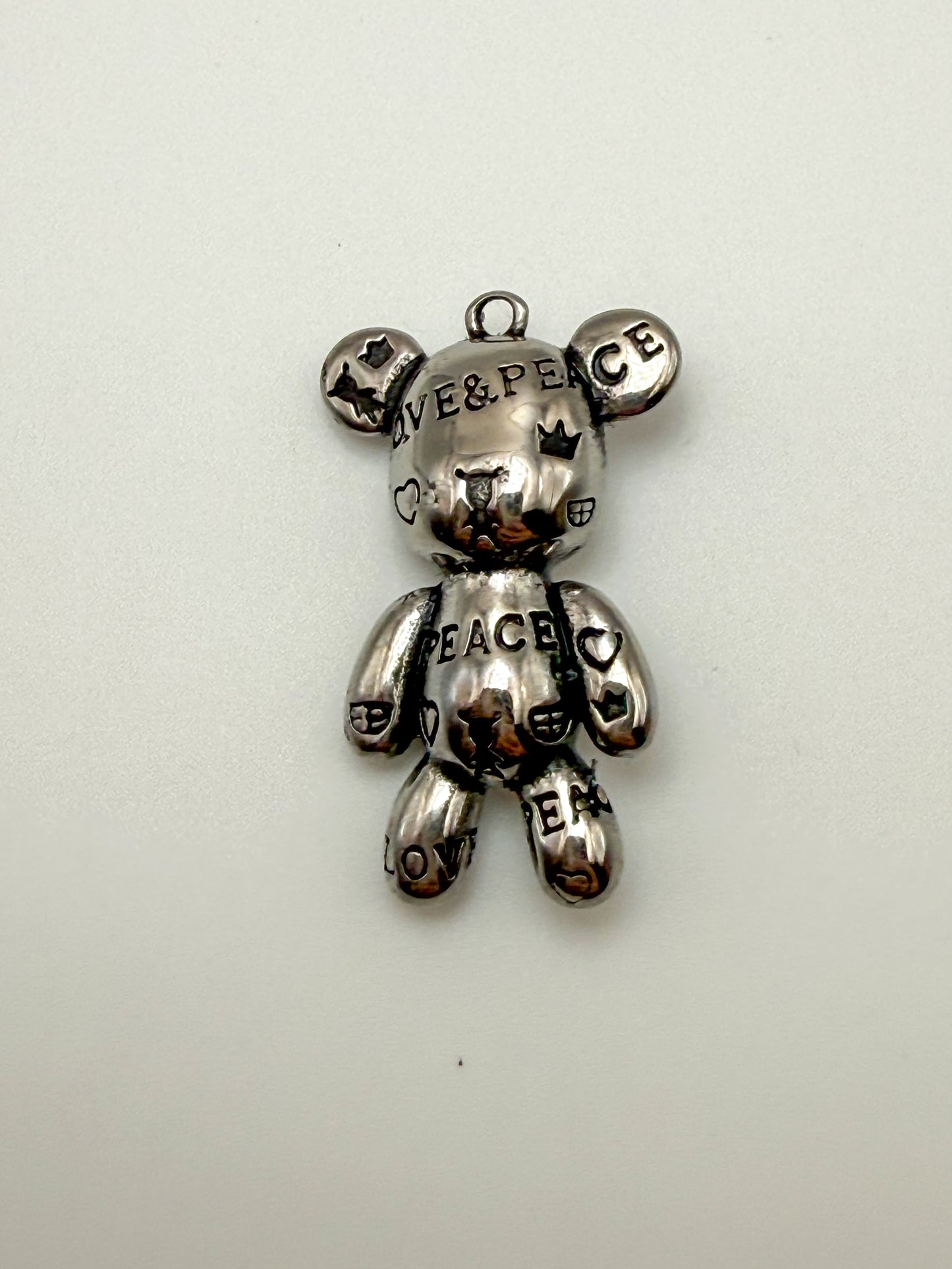 Stainless Steel Silver Graffiti Solid 3D Bear Charm Pendant