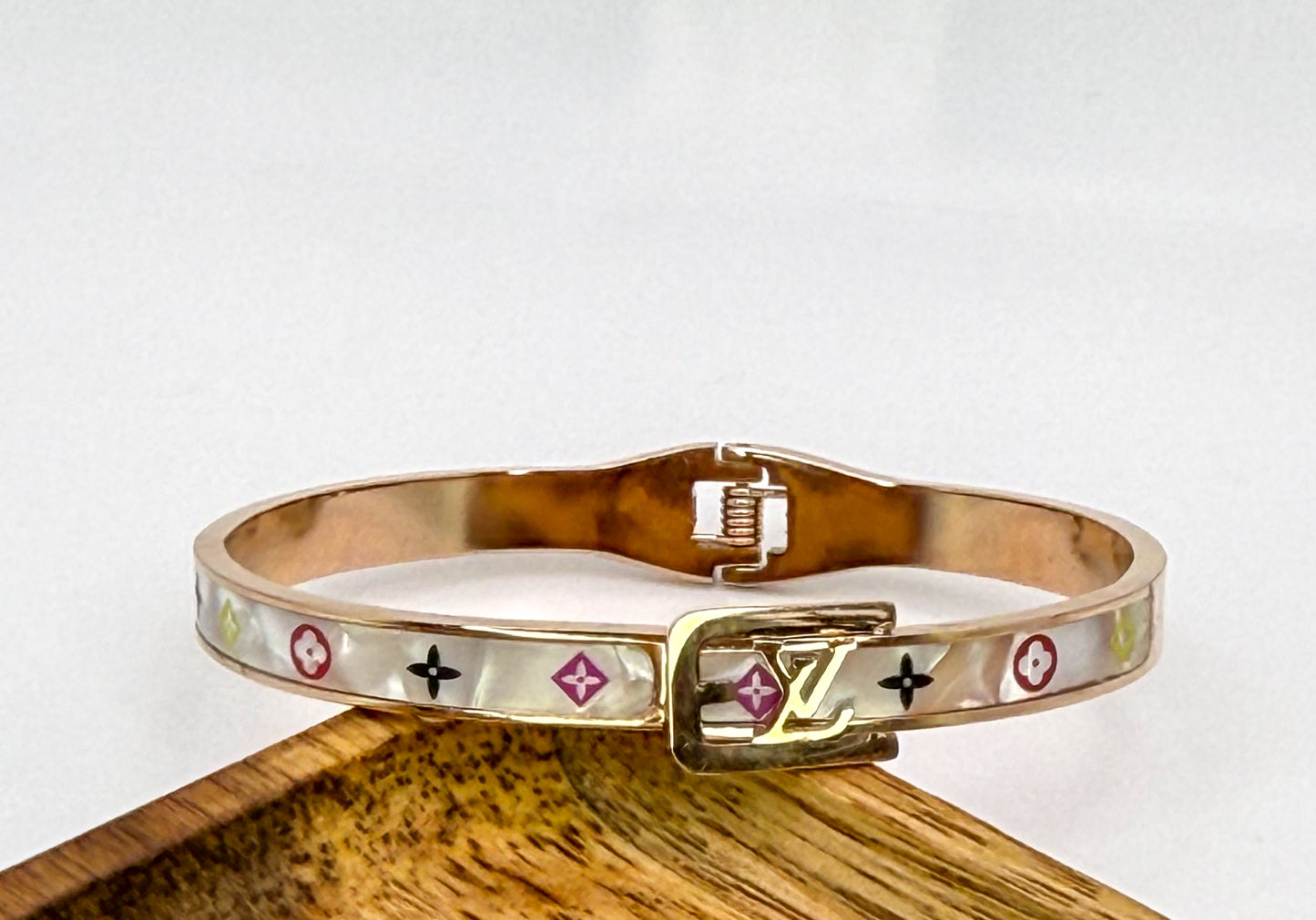LV Gold Mother of Pearl Shell Bangle Bracelet