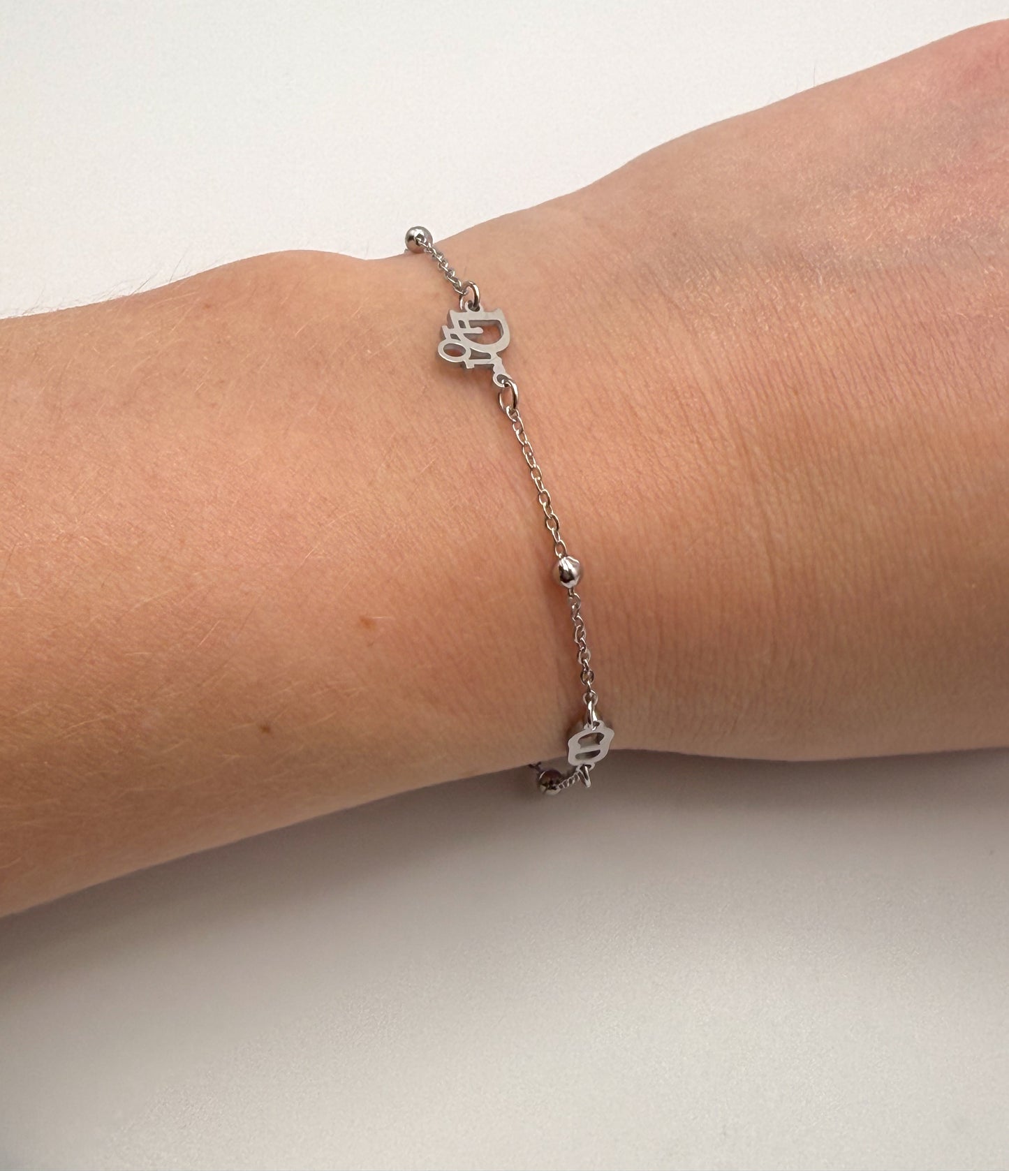 Silver Dior Designer Adjustable Bracelet