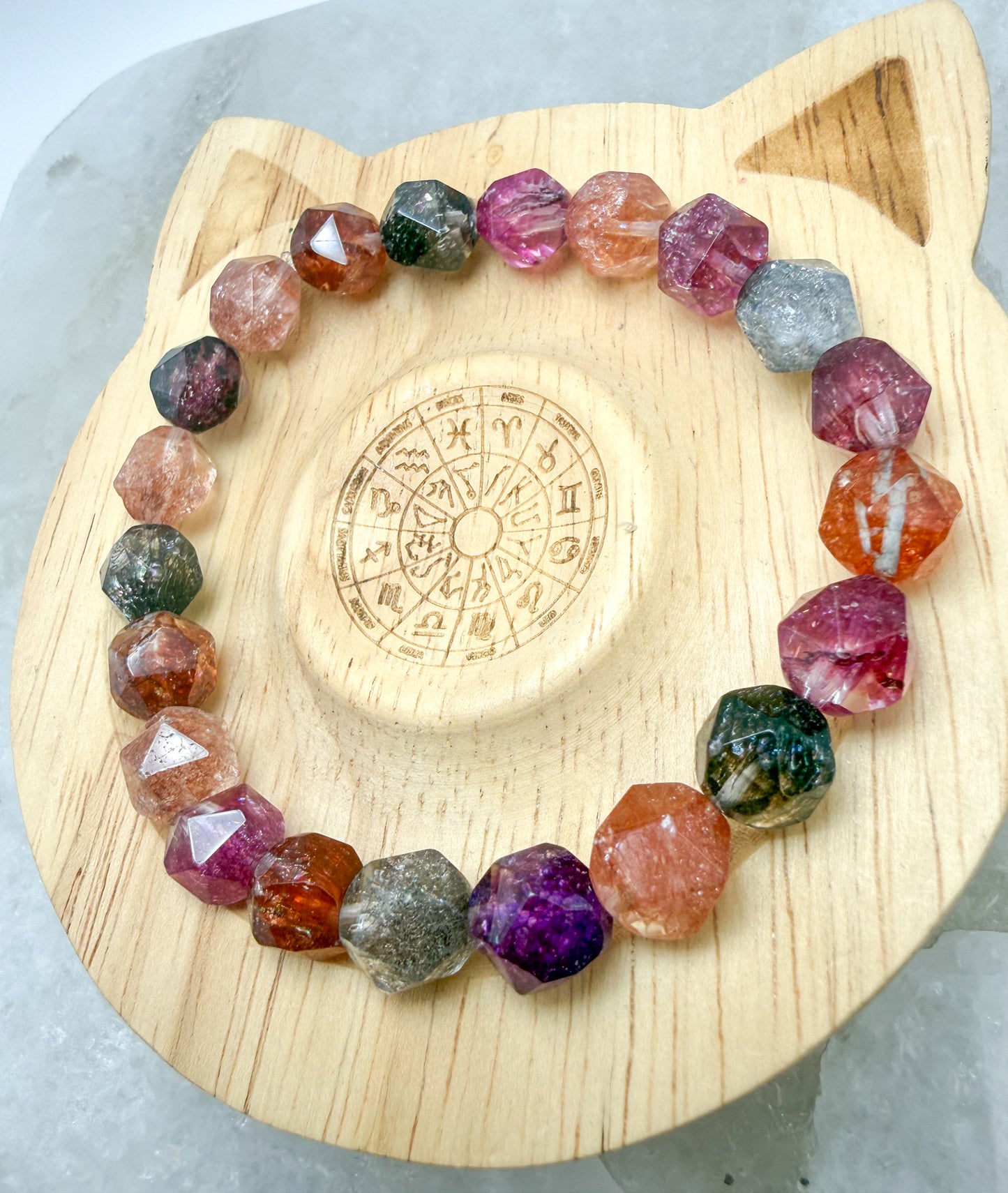 Natural Firework Colorful Super 7 Faceted Crystal Beaded Stretchy Bracelet