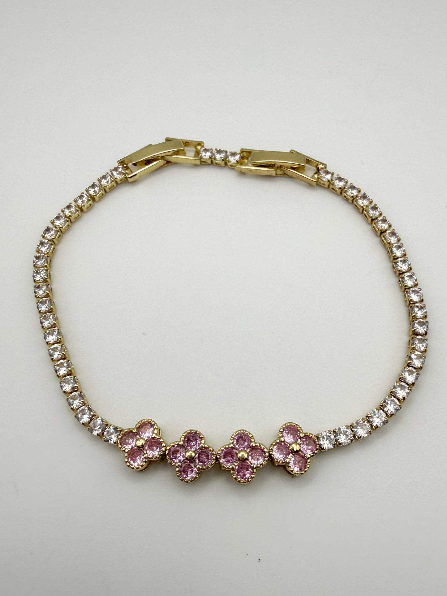 Bling Bling Pink Clover Zircon Covered Link Bracelet