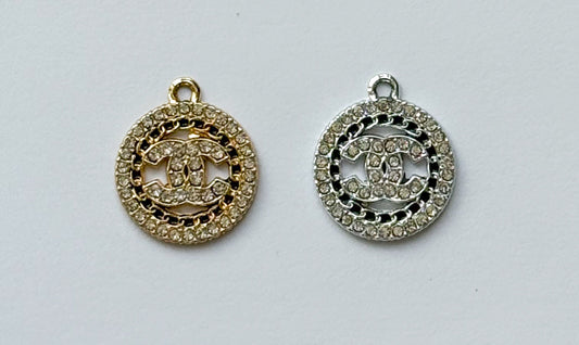 Zircon Covered CC Designer Round Silver or Gold DIY Charms