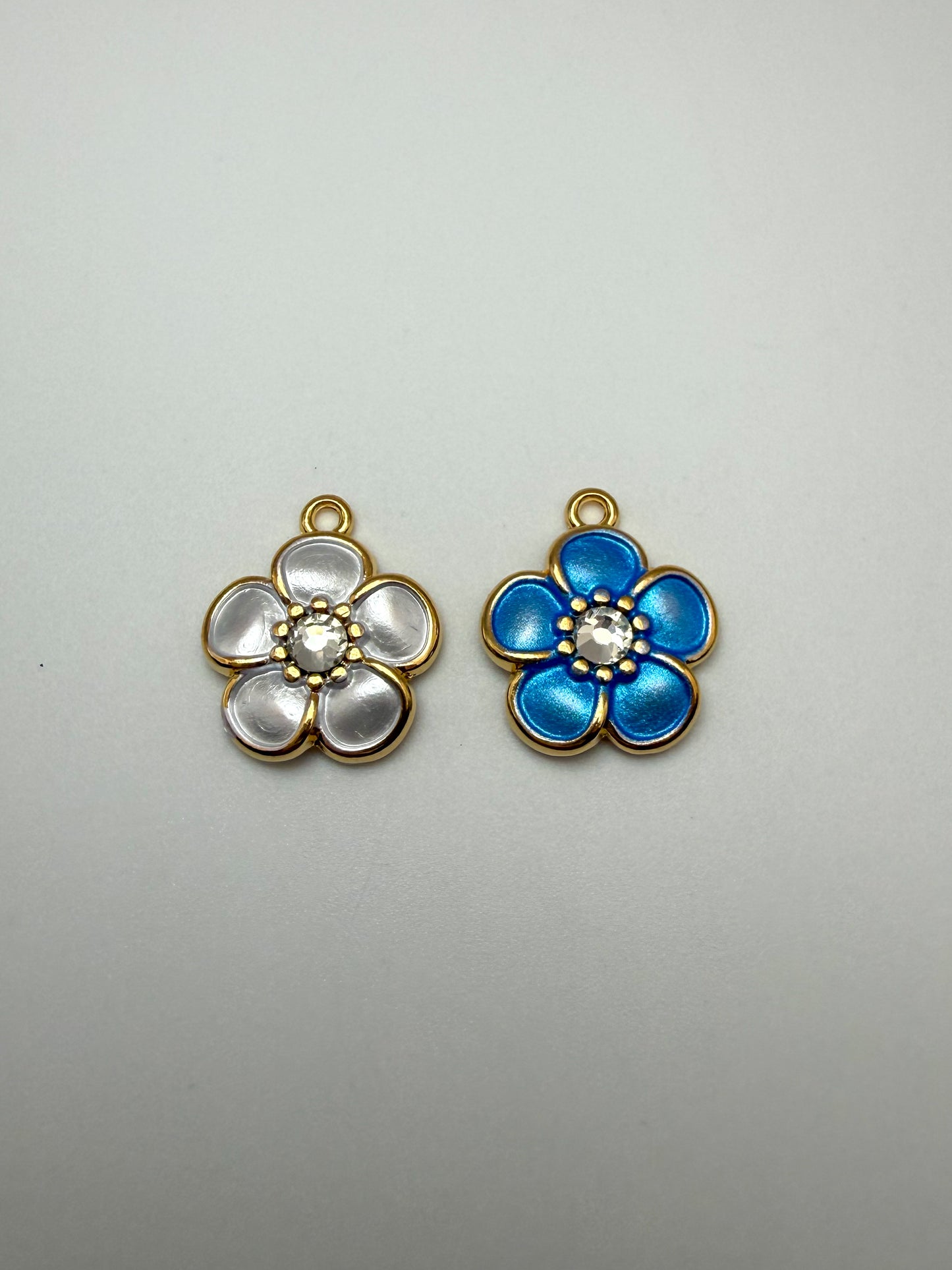 Stainless Steel Mini Gold Enamel Sakura Flower Charms