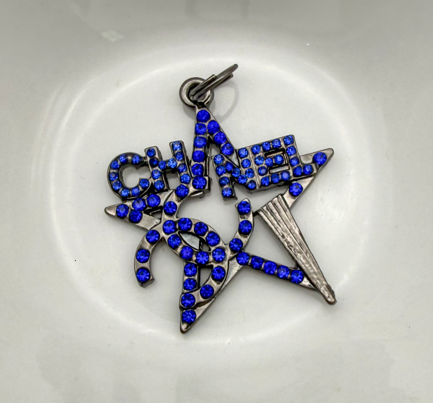 High Quality Blue Rhinestone Chanel Star Design DIY Charm Pendant