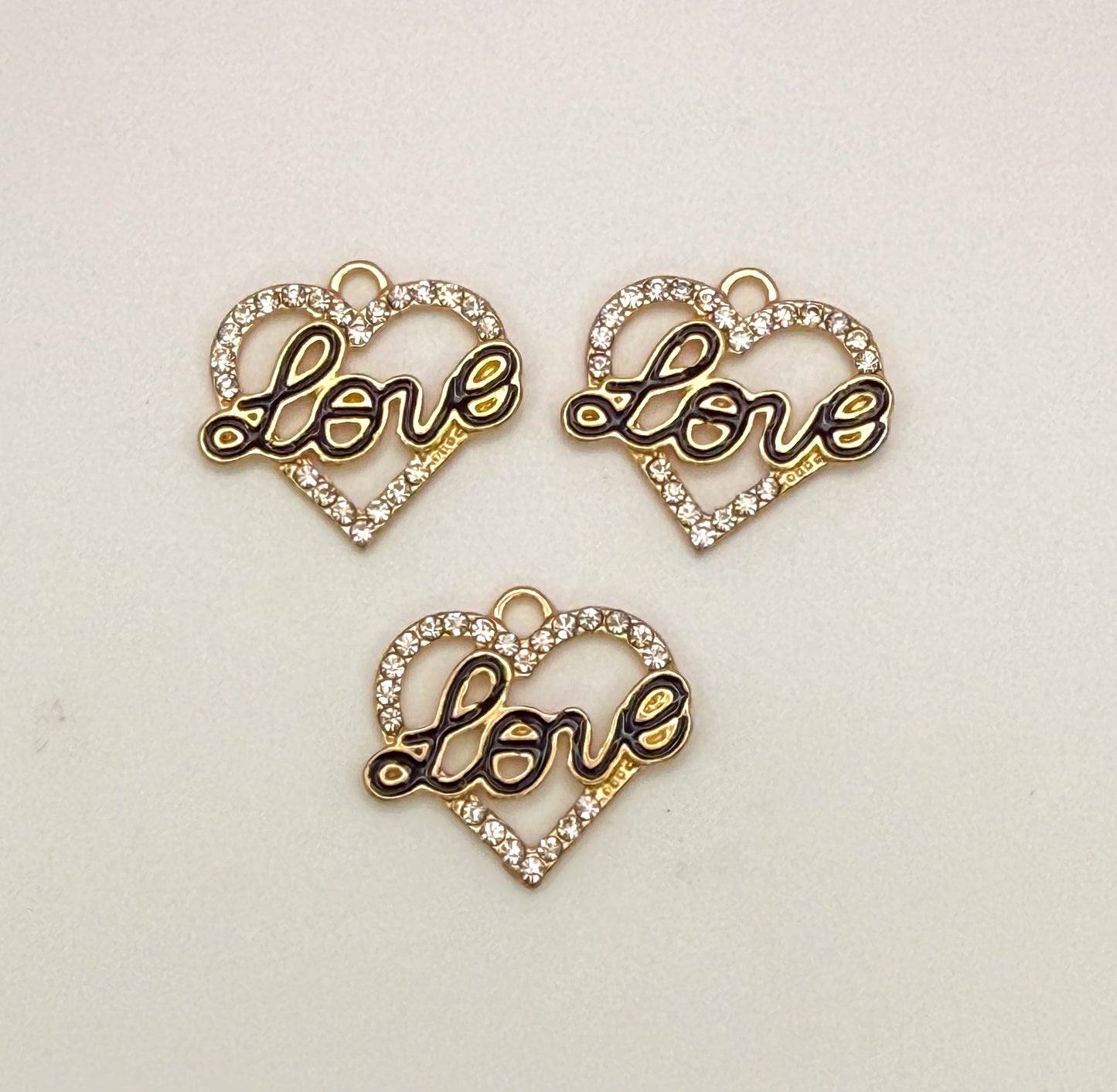 Gold LOVE Bling Heart DIY Charms